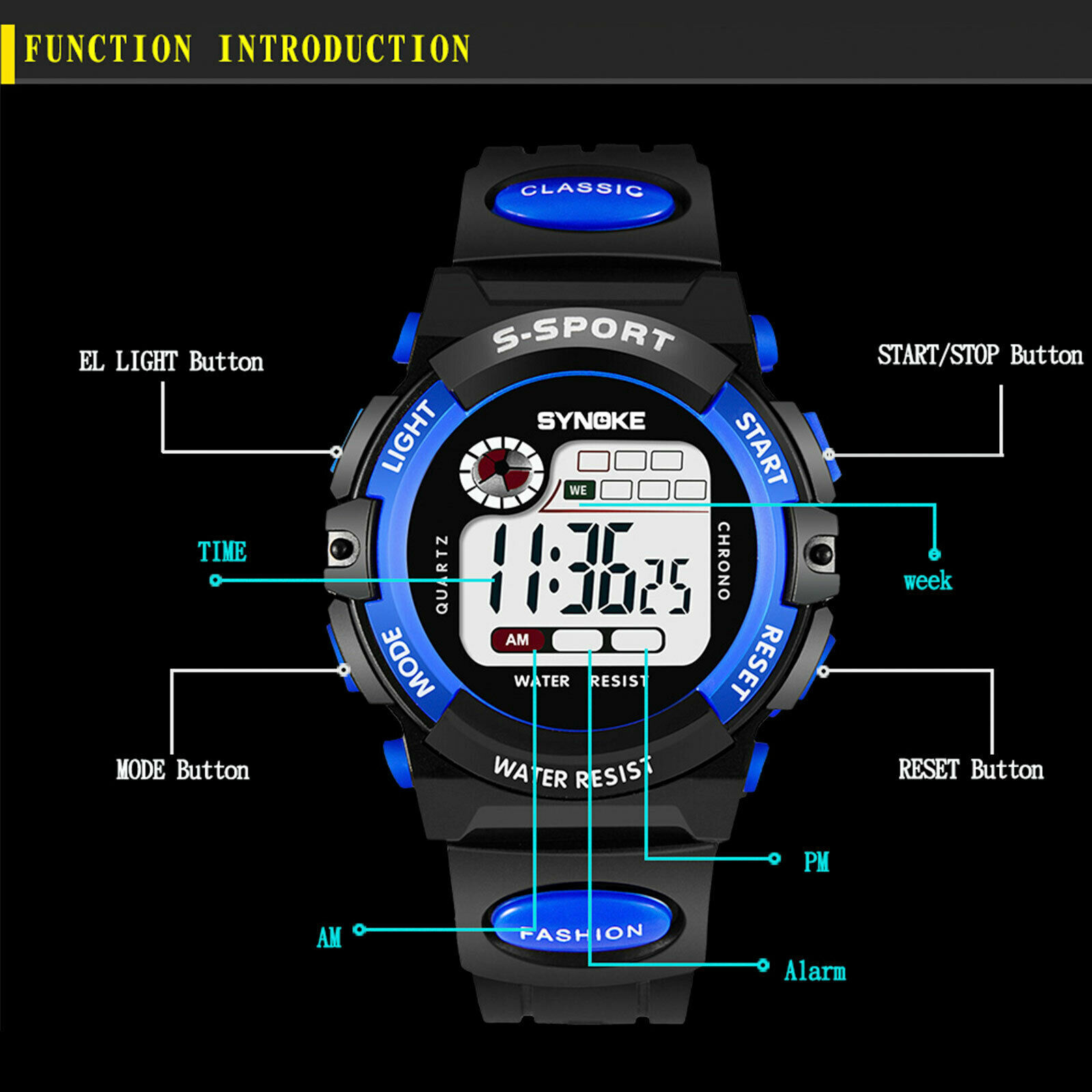 Waterproof Kids Digital Electronic Watch Sports LED Watches Children Boys Girls