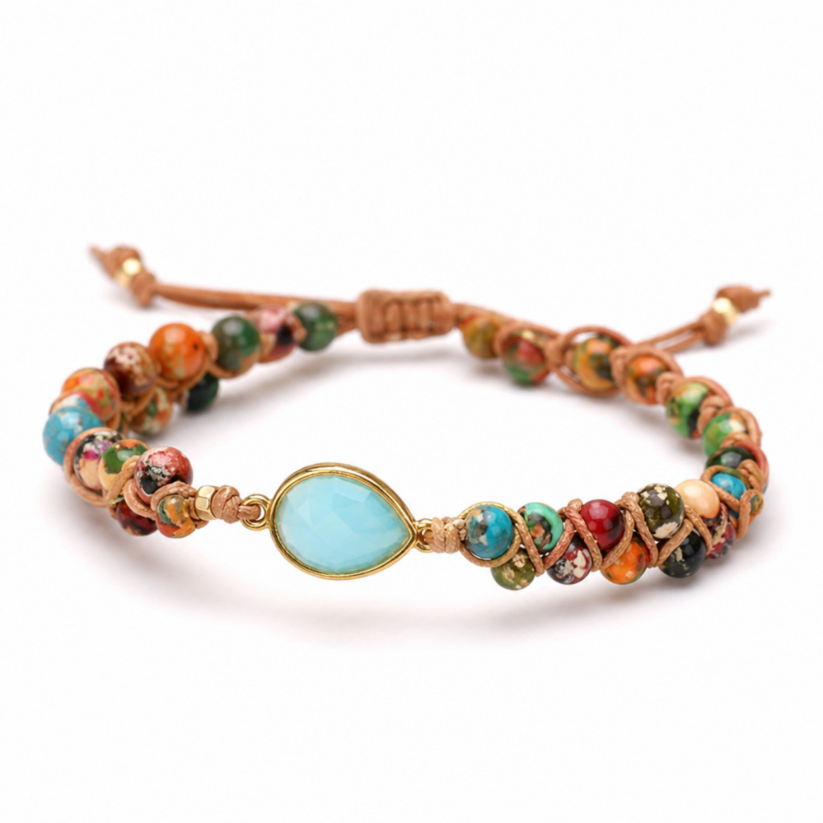 Amazonite Beaded Wrap Bracelet Handmade Healing Chakra Reiki Boho Adjustable