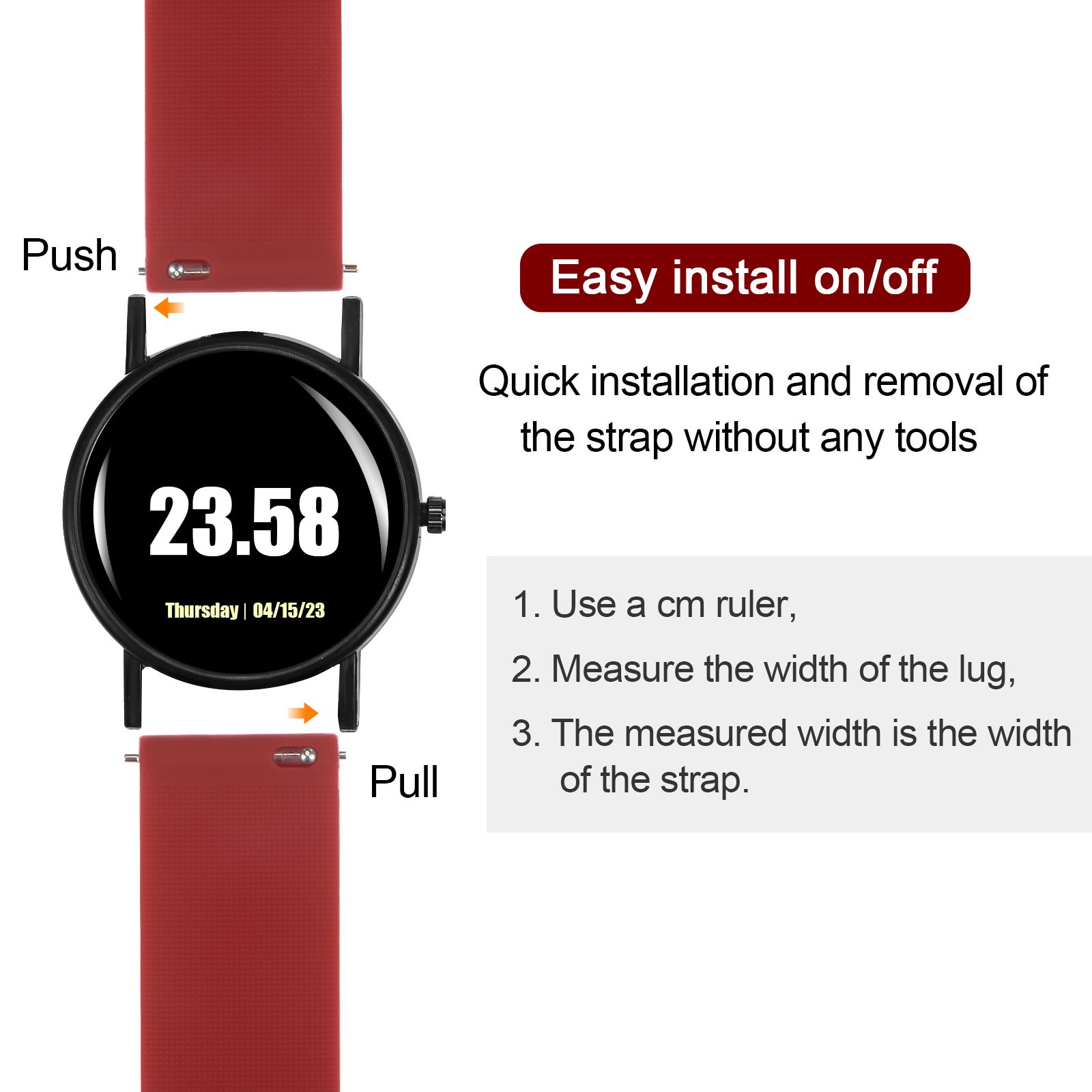 Silicone Watch Band 14mm Quick Release Watch Strap with Black Buckle Dark Red