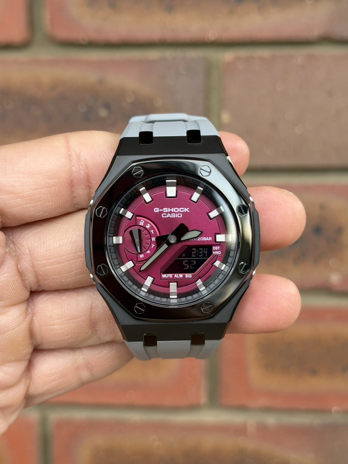 Casio G-Shock GA-2100 Custom Mod Premium SS Case With FKM Band,Polish Red Wine