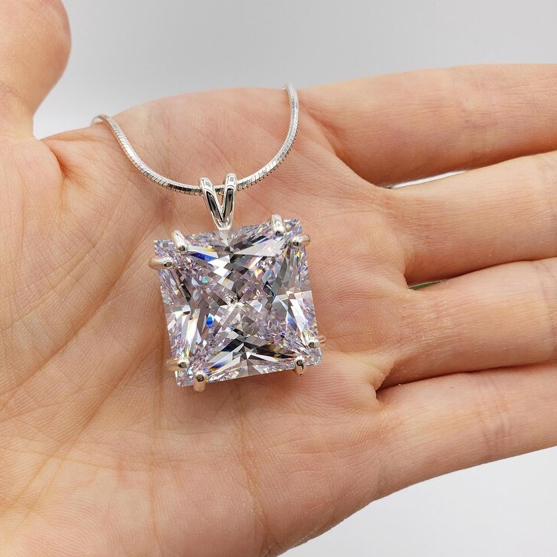 RARE 35 Ct Certified Treated Lovely White Diamond Solitaire Pendant, 925 Silver