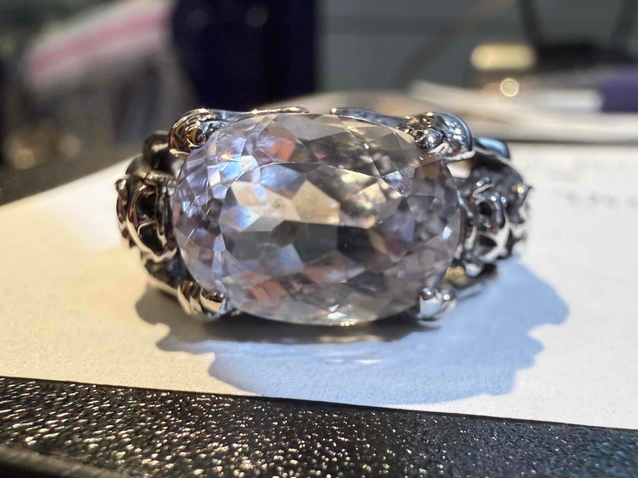 6.42 CT LIGHT PINK KUNZITE .925 STERLING SILVER MENS DRAGON RING SIZE 9.5, 7.8GR