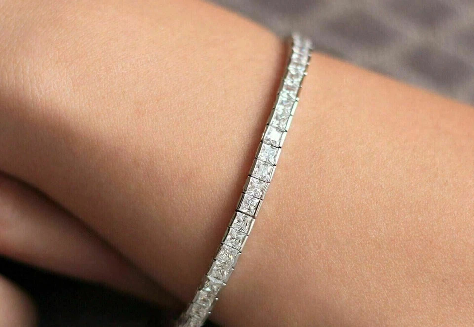 8Ct Princess Lab-Created Diamond Women’s Tennis Bracelet 14K White Gold Plated