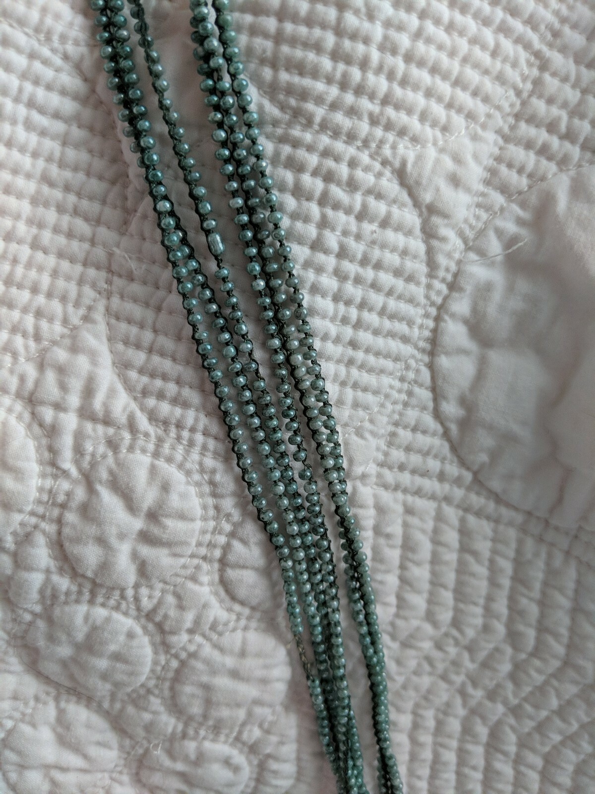 VINTAGE Aqua Green Iridescent Glass Seed Bead Strand Attached to String