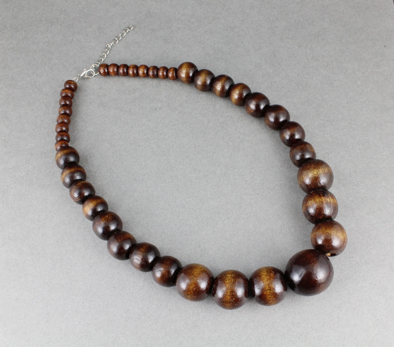 Dark Brown wood necklace bead big chunky beaded 18-19.5″ long necklace wooden