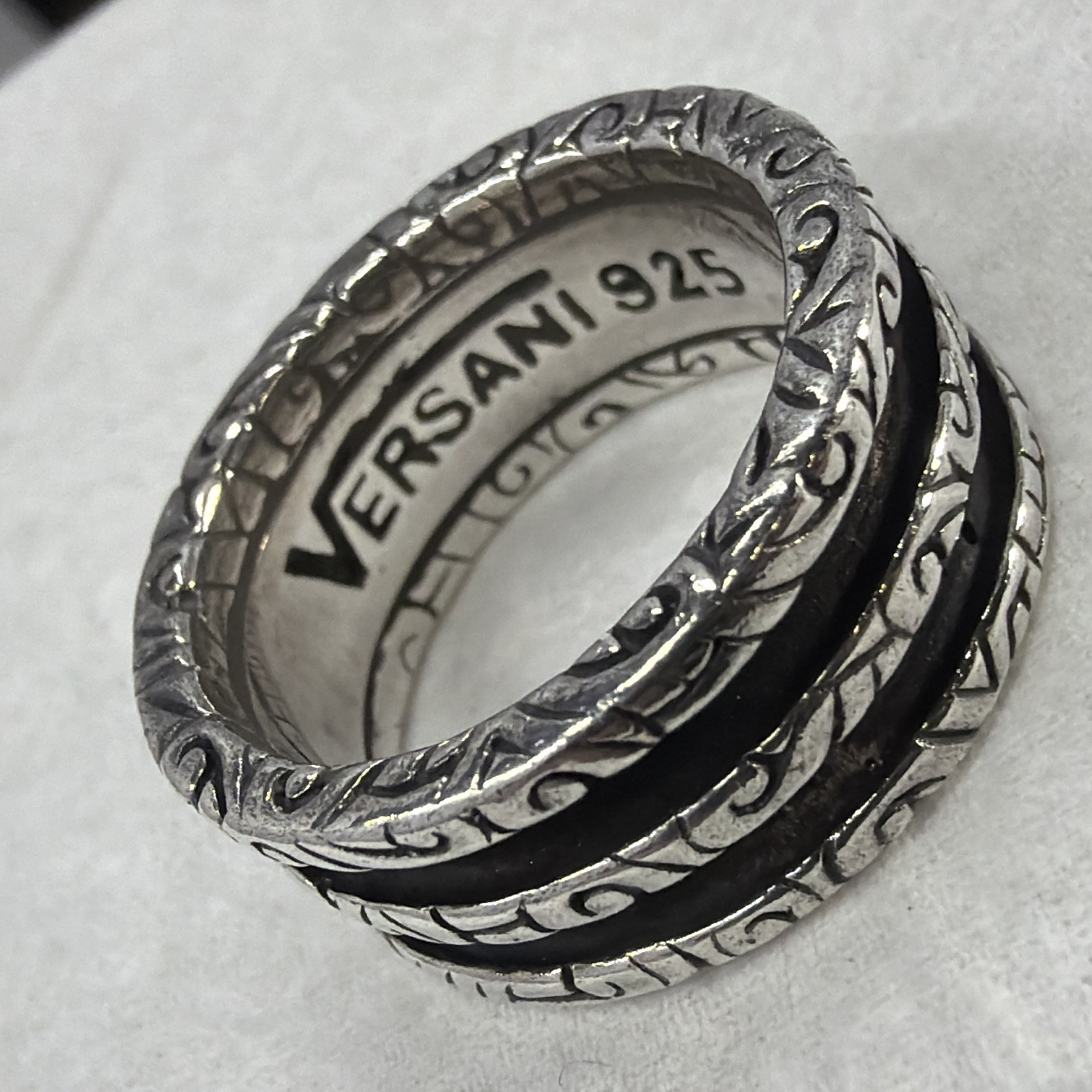 Versani Sterling Silver 925 KeyDesign Two Row 8.7MM Size 5.5 Oxadized Ring Band