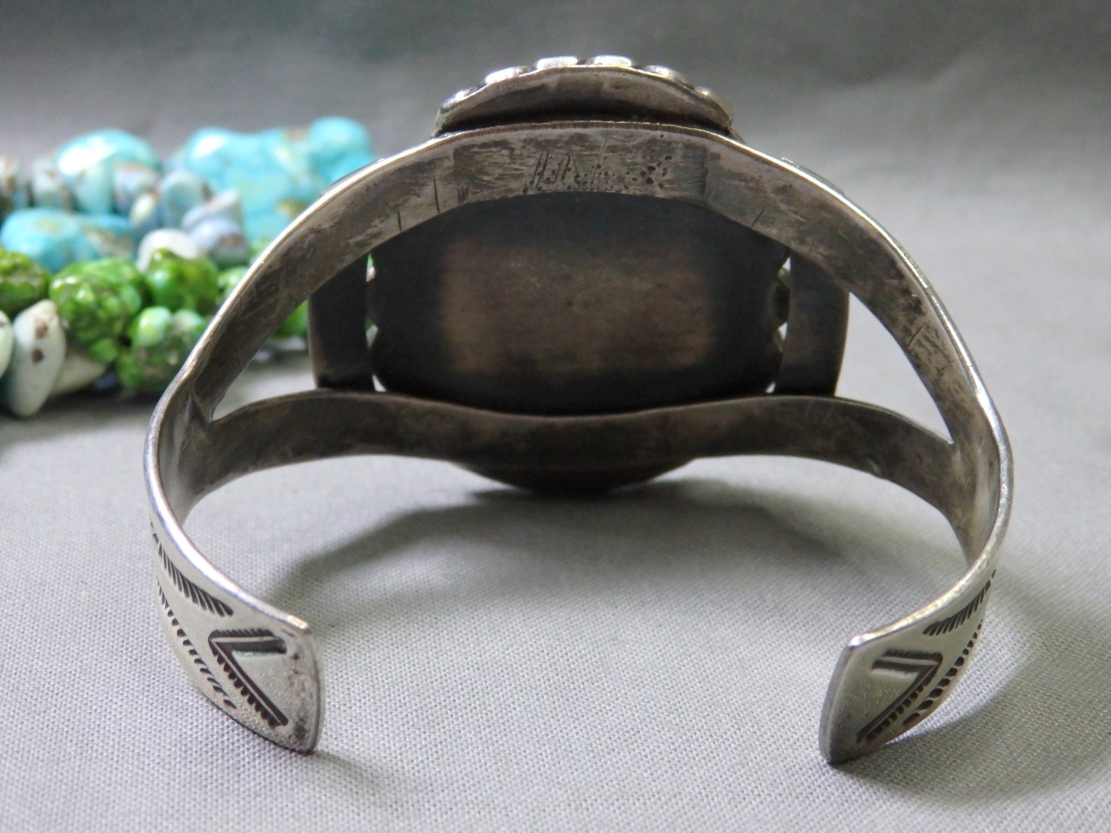 Fred Harvey Era NAVAJO Natural BLUE GEM TURQUOISE Coin Silver 50g CUFF Bracelet