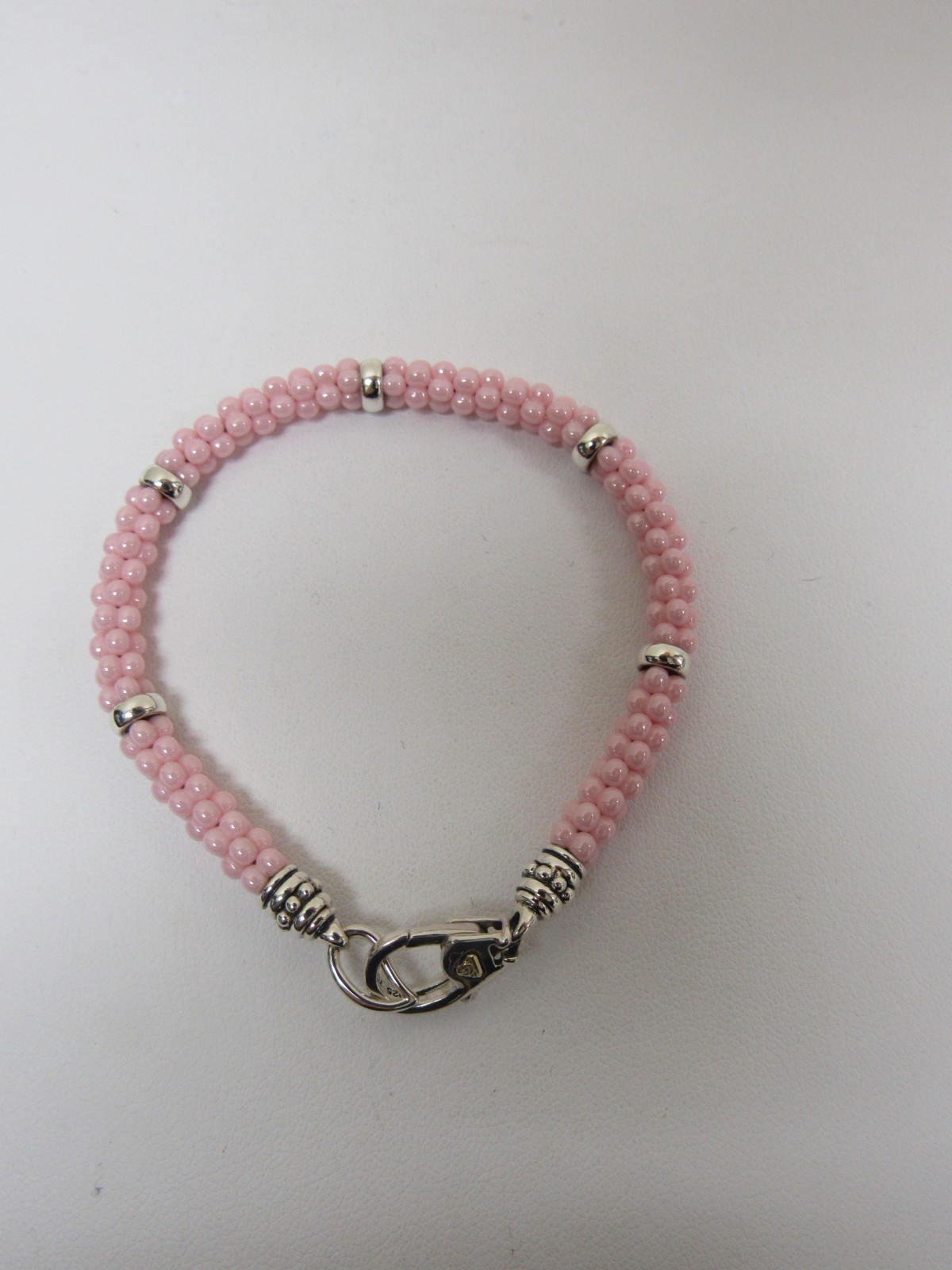 Designer LAGOS Sterling Silver 18K Pink Ceramic Caviar Rope Bracelet