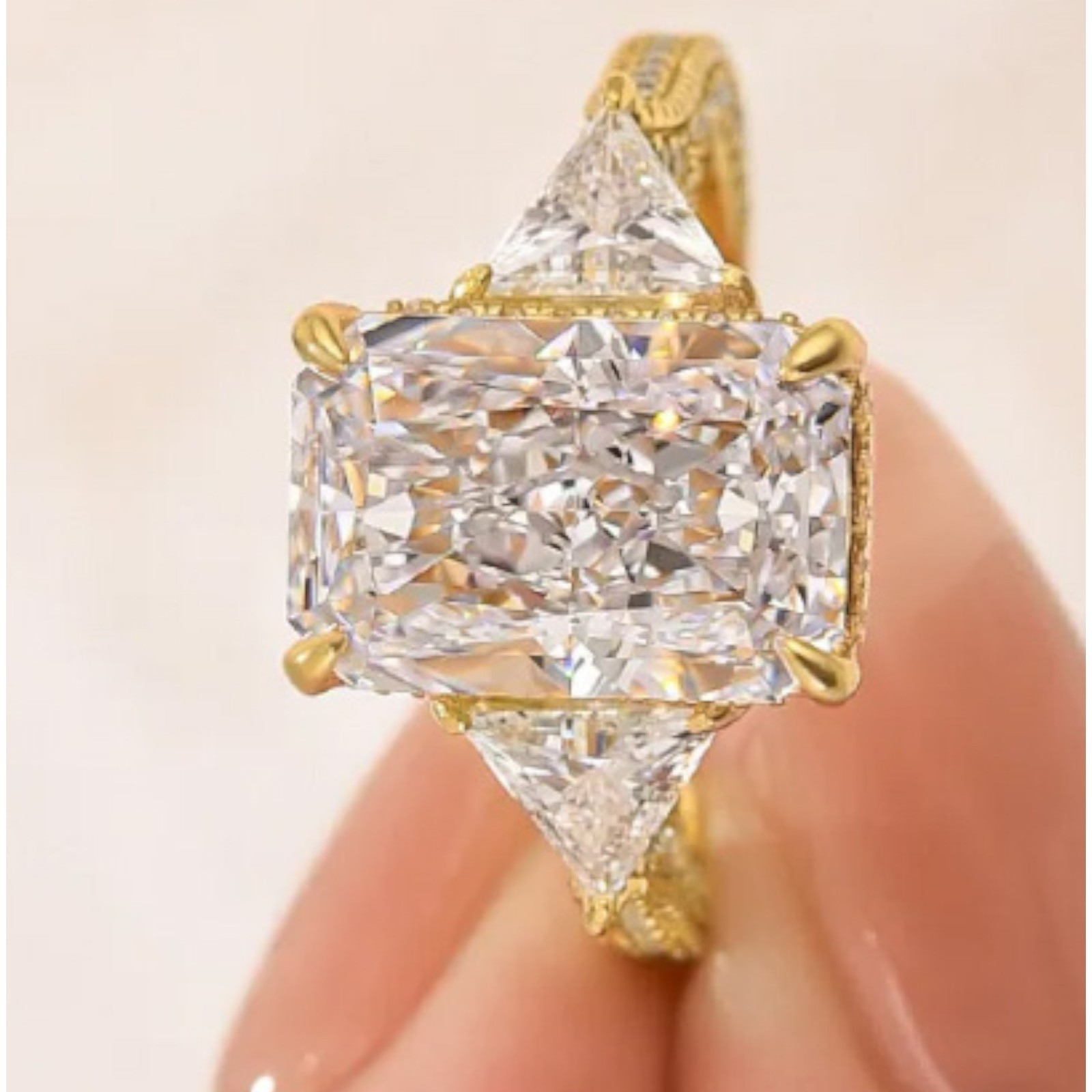 6.45 Ct Radiant Cut IGI Certified Lab Grown Diamond Wedding Ring 14k Yellow Gold