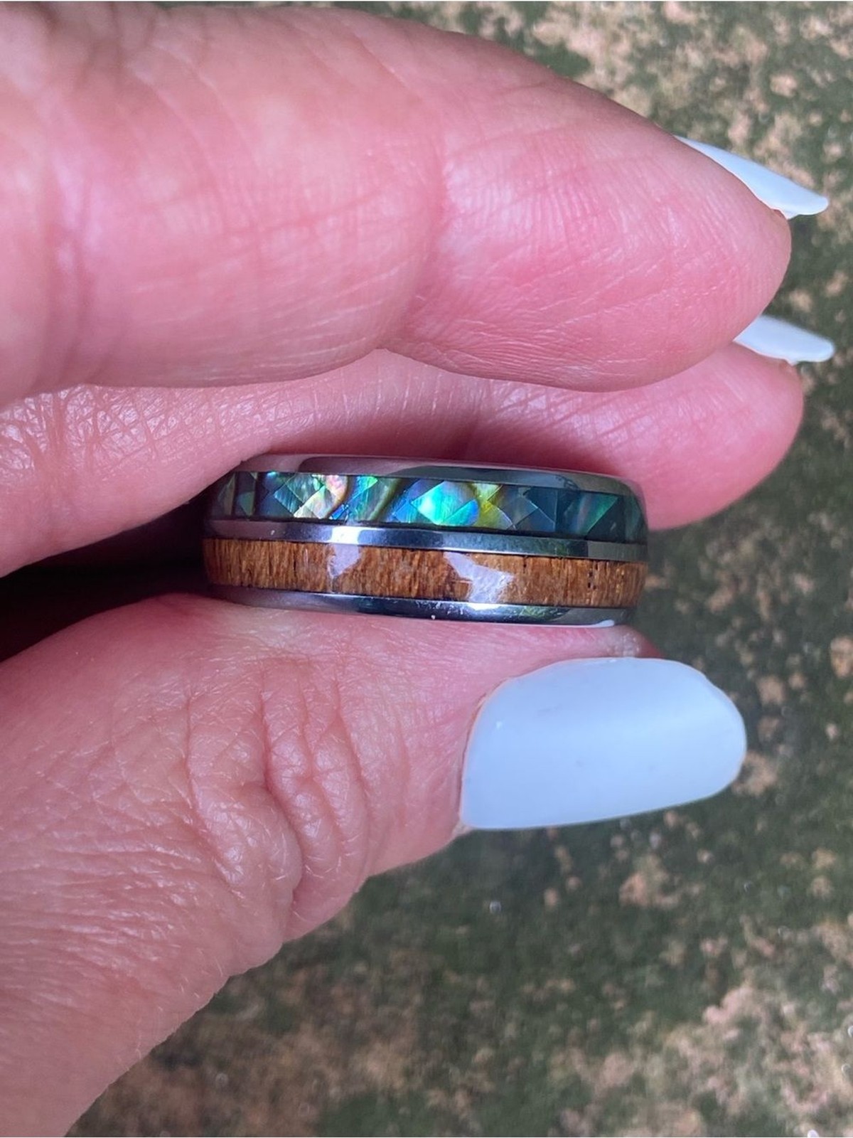Koa Wood Inlay Abalone Blue Green Iridescent Accent 10 Tungsten