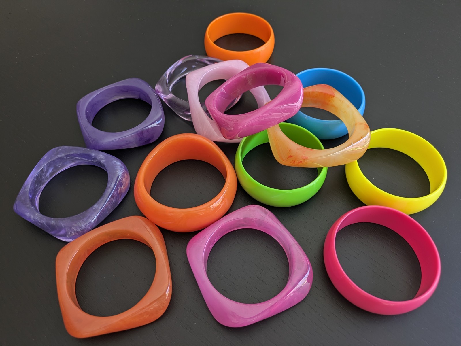 Large Lot Of 14 New Colorful Bangels Resin/Acrylic/Plastic