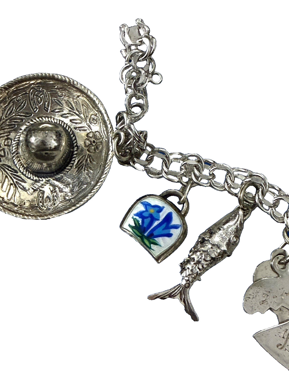 Sterling SIlver Charm Bracelet 50g Vintage 1960s American Yale Doctor 10 Charms