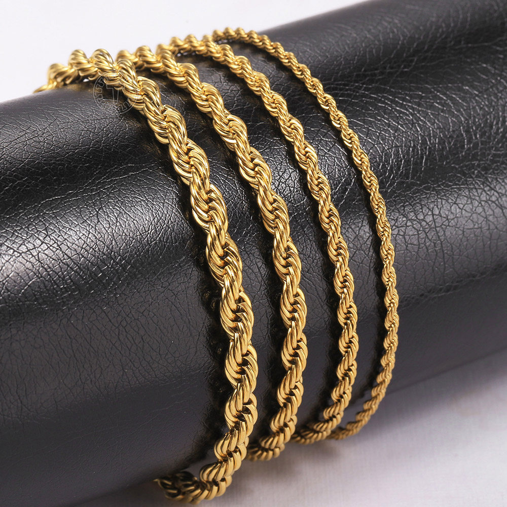 2/3/4/5/7/9mm Gold Plated Stainless Steel Rope Chain Bracelet or Necklace Unisex