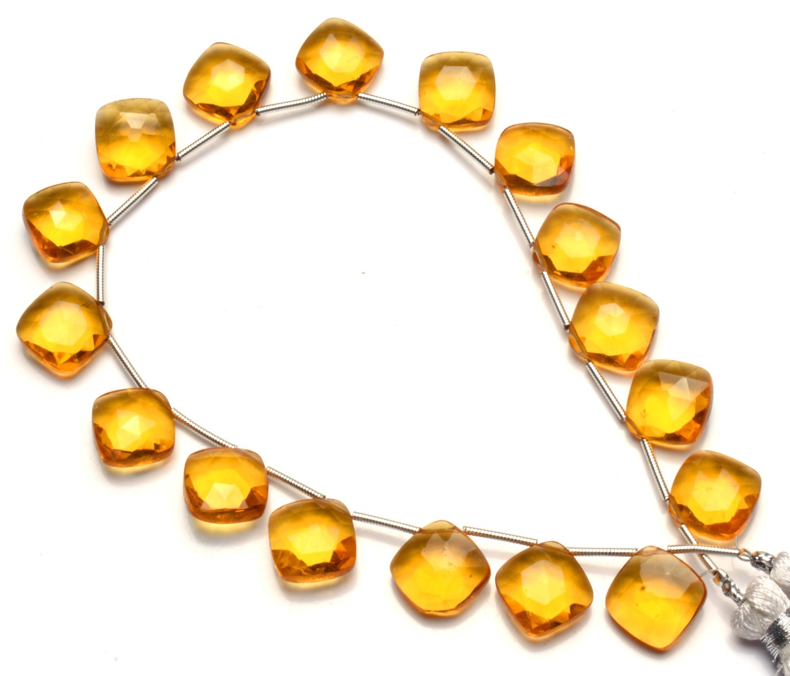 Citrine Gem Color Quartz 11MM Approx. Faceted Cushion Shape Beads 10″ Strand