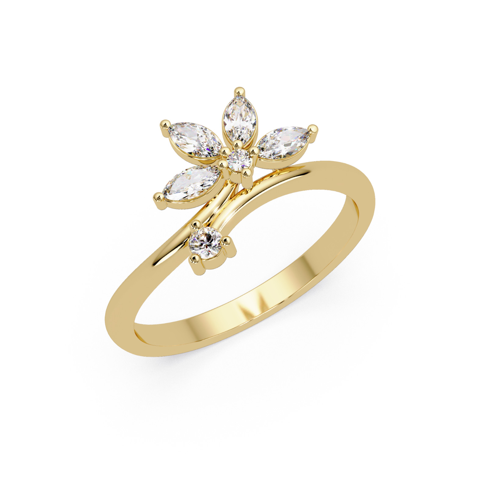 Marquise Cut Lab Grown Diamond Leaf Branch Wrap Ring 925 Silver 0.25 CTW DEF VVS