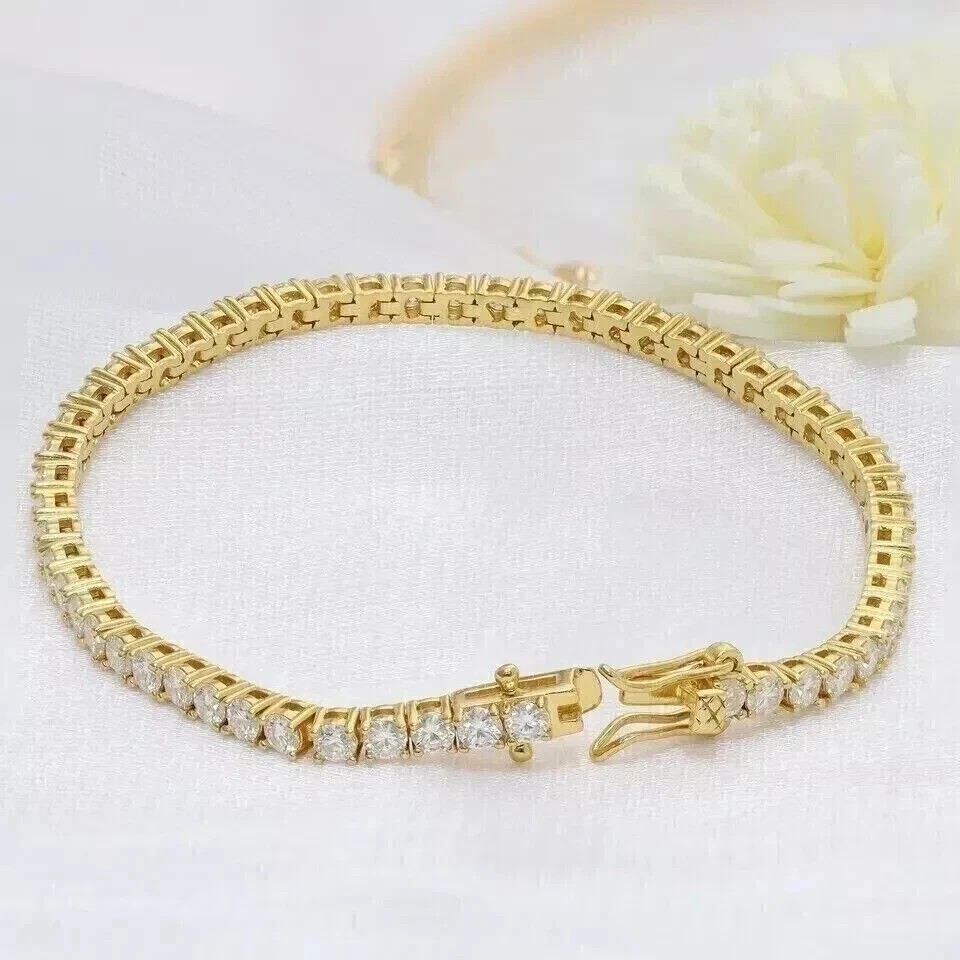 3.55CT Round GHI/VS-SI Natural Diamond Tennis Bracelet 14k Yellow Gold For Mom