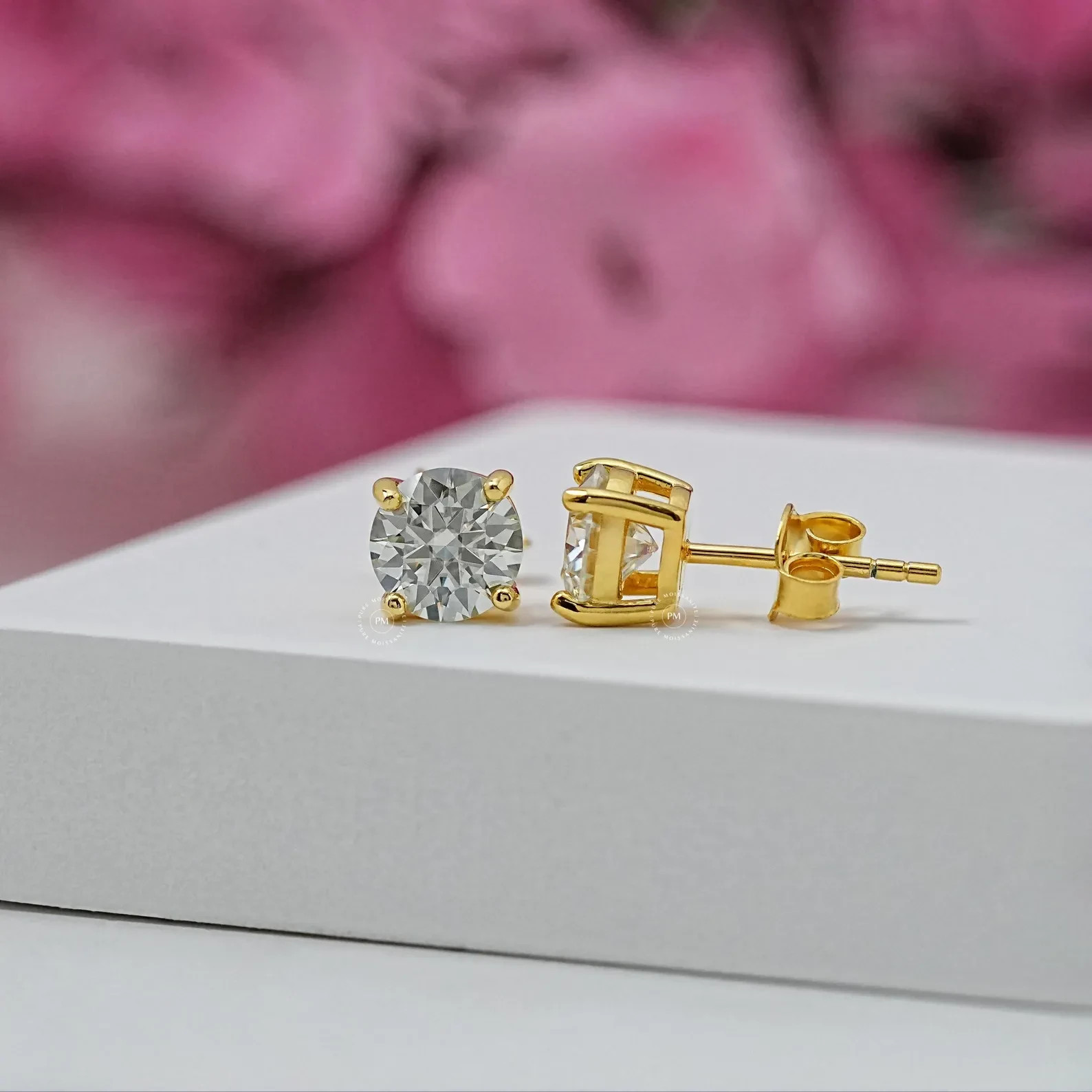 2.0 CT ROUND CUT GRA MOISSANITE STUDS 14K YELLOW GOLD PLATED EARRINGS GIFT