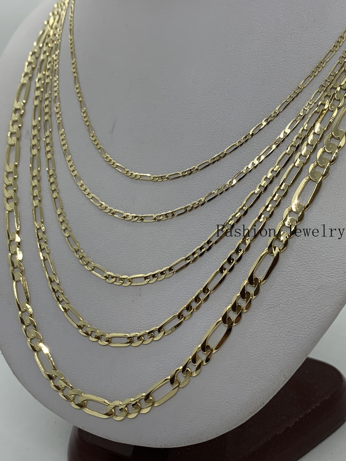 14K Solid Yellow Gold Figaro Link Chains Necklace Men’s/Women’s 2mm-5.5mm16”-30″