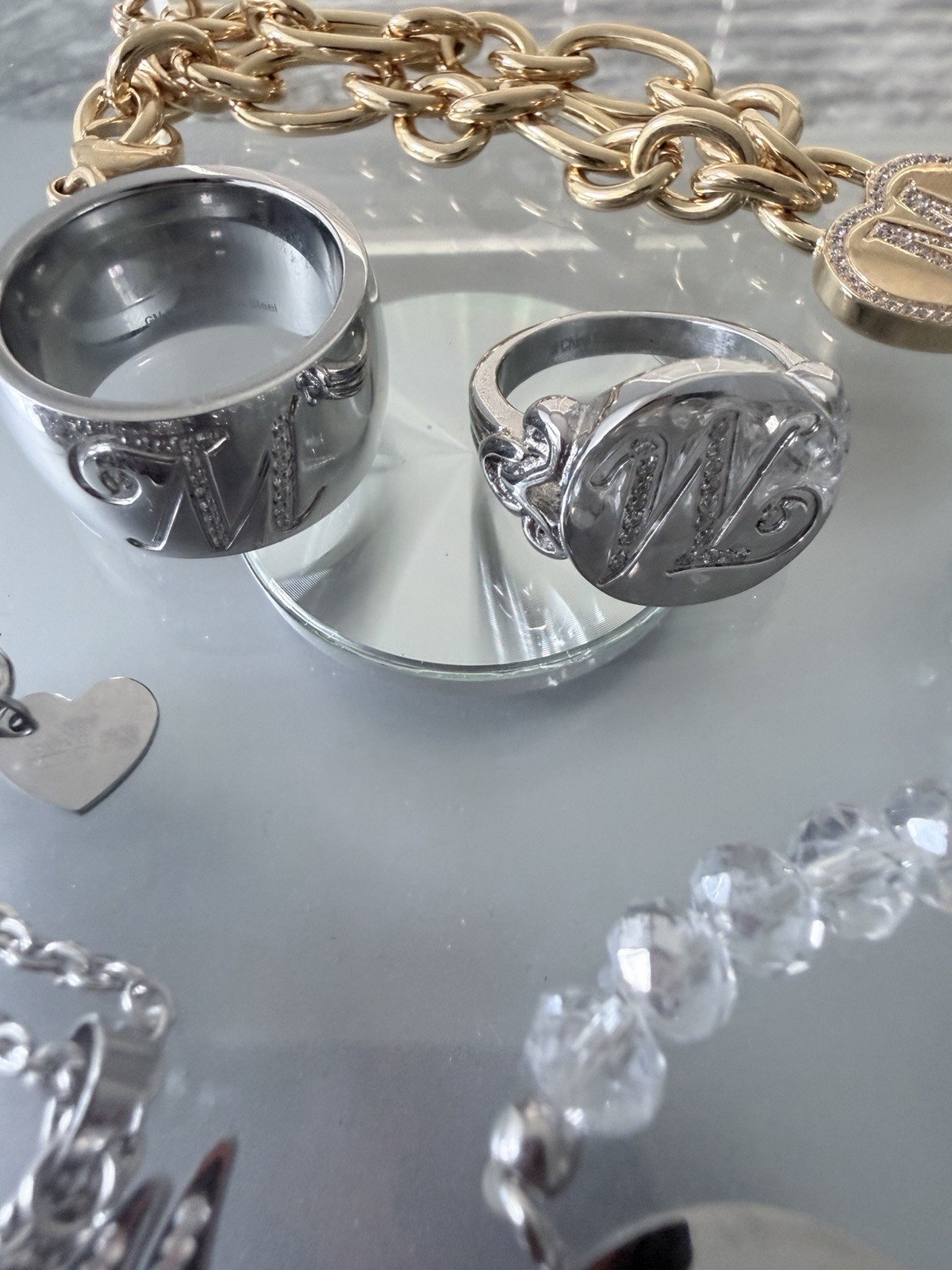 QVC HSN Stainless Steel/ Bronze Monogram “M” Jewelry 75g Lot Of 5