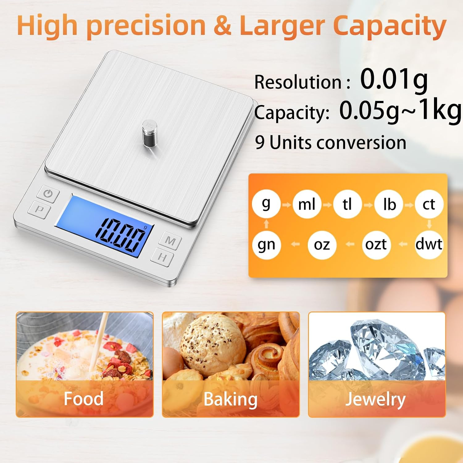 0.01G Small Digital Gram Scale, USB Rechargeable, Upgraded 1Kg Jewelry Scale wit