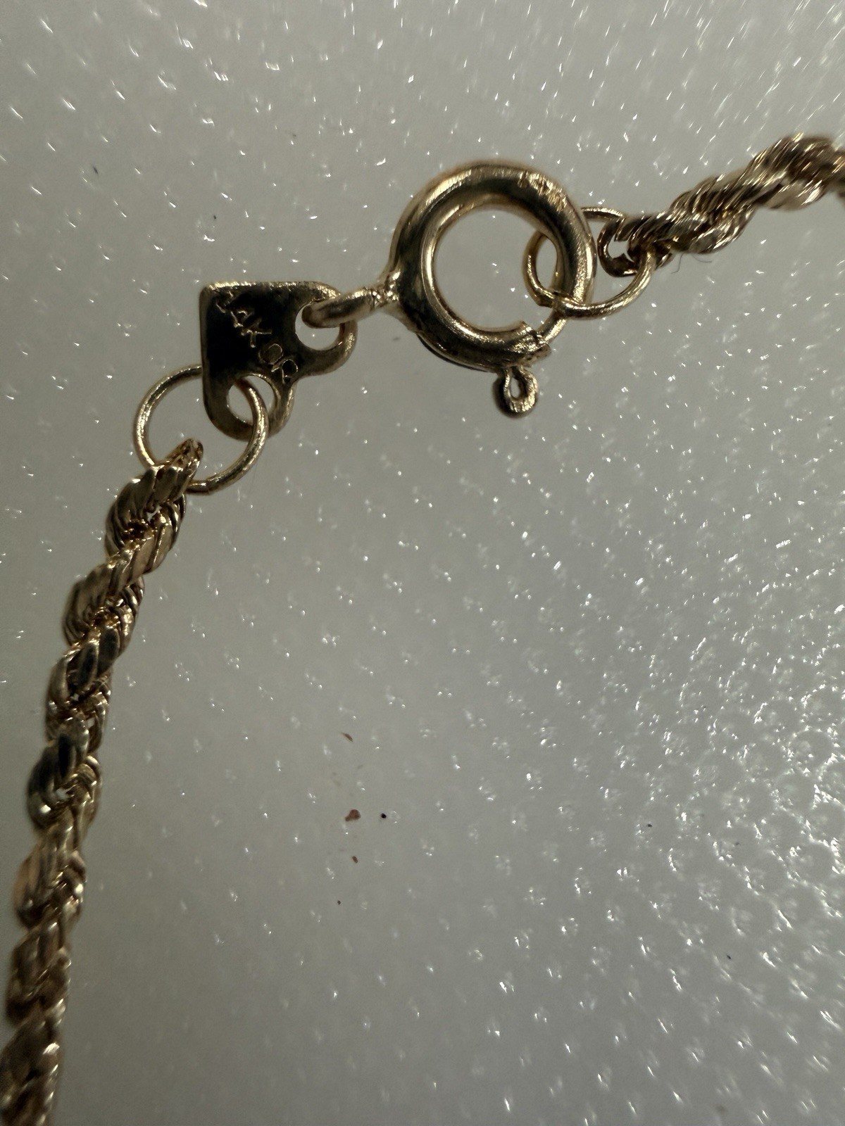 1mm Gold 14k Rope Chain Bracelet Beaded 6.75in Spring Ring Clasp