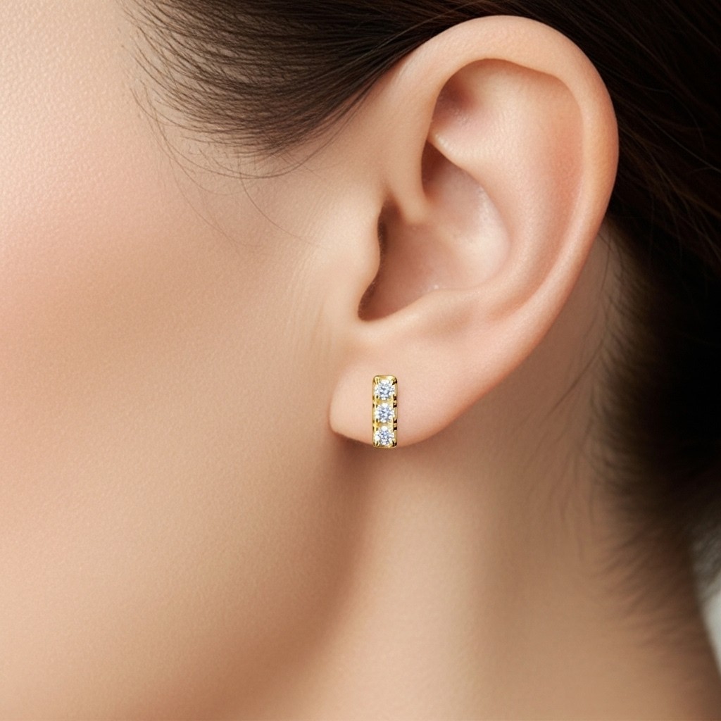 Moissanite Bar Stud Earrings 925 Sterling Silver Gold Plated Gift