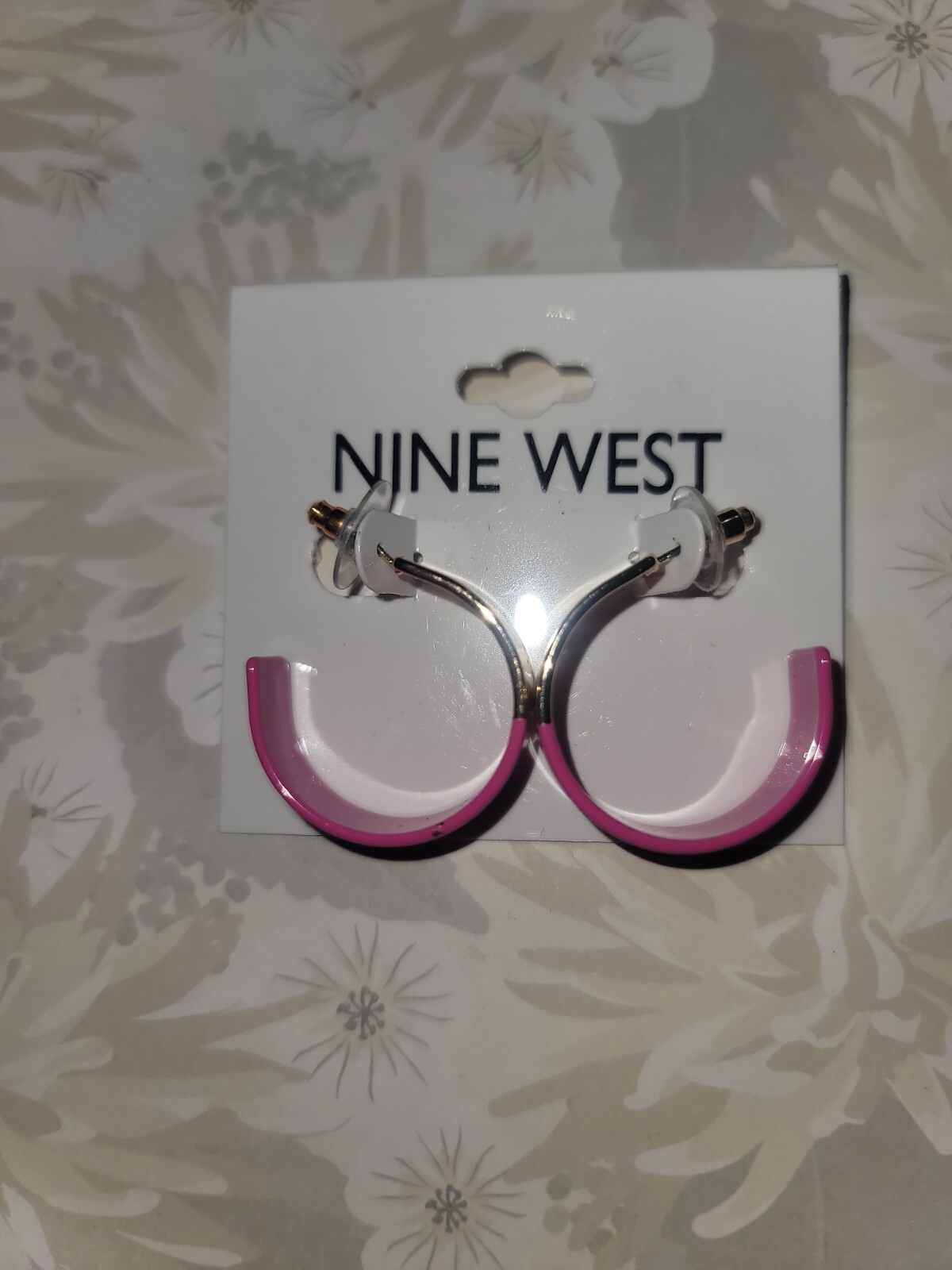 Nine West Gold Tone Pink Enamel Hoop Earrings