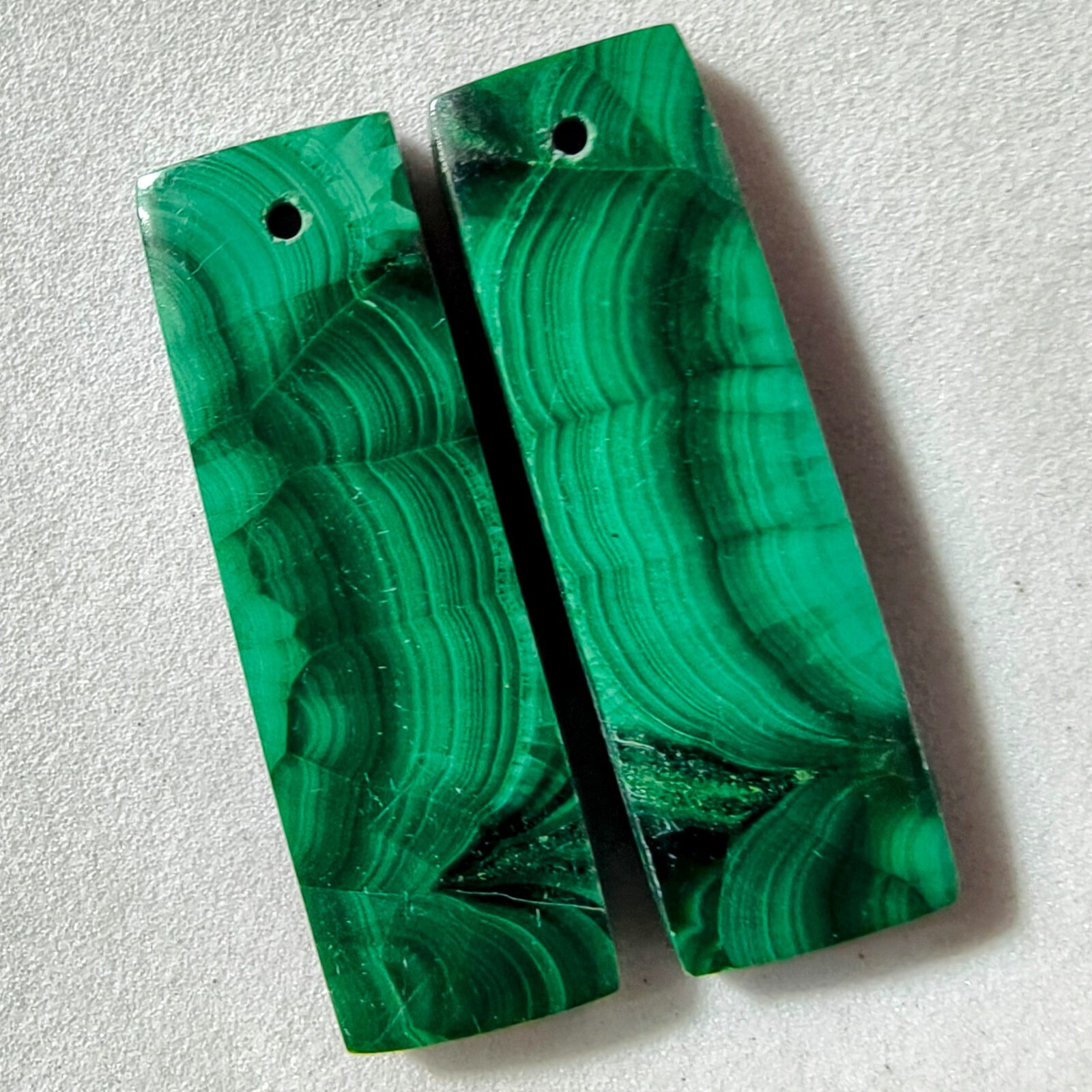 52 Cts Natural Malachite Drilled Match Pair Cabochon Gemstone 32.6 X 10.7 MM