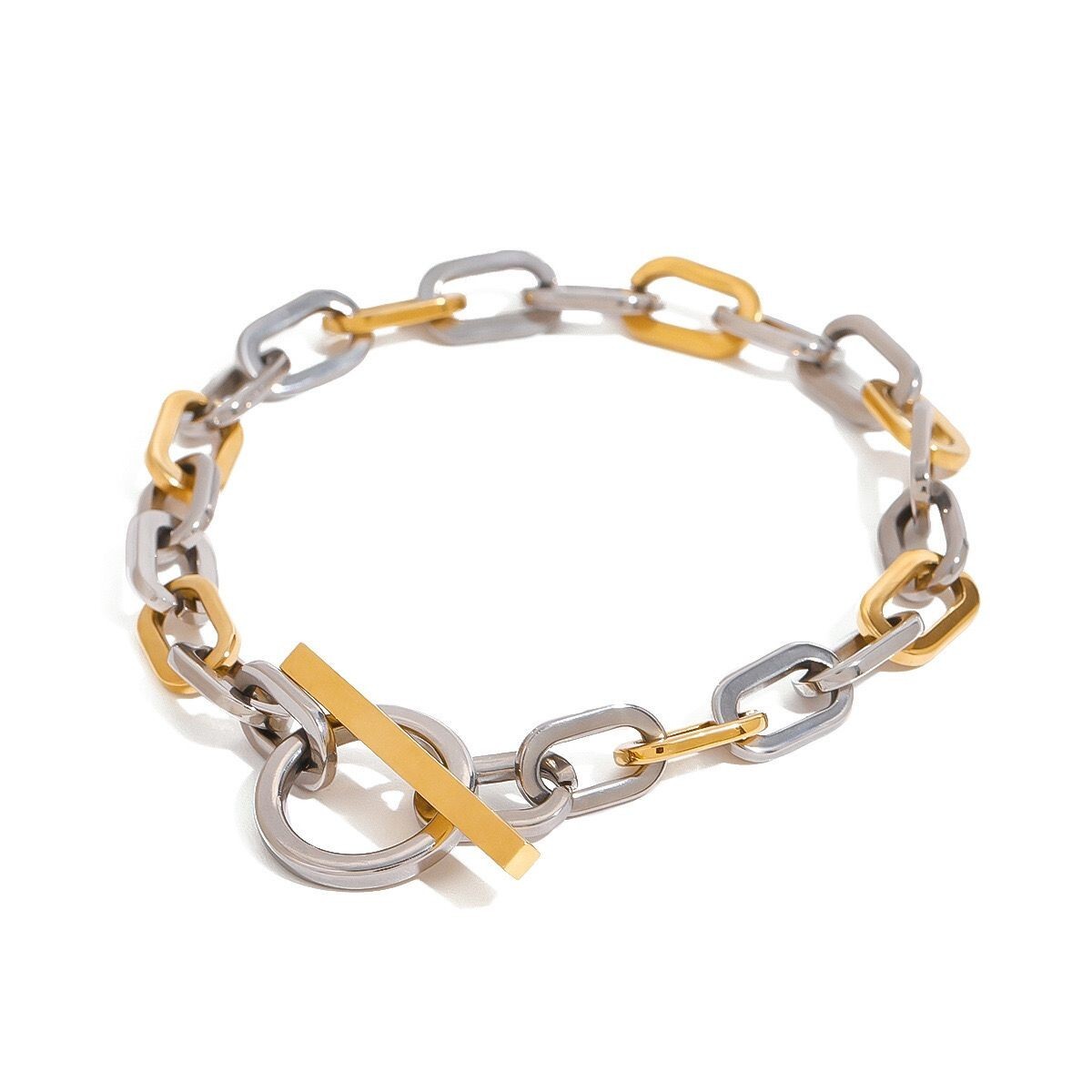 Woman 18K Gold Plated Paper Clip Chain Bracelet Toggle Bangle 7.7 in