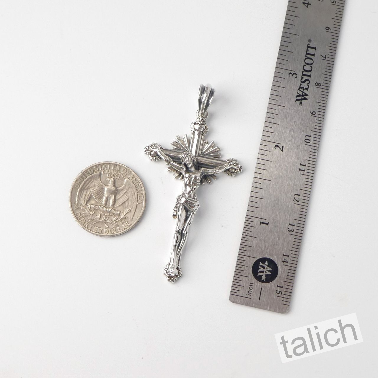 Solid 925 Sterling Silver Sacret Heart Jesus Crucifix Cross Pendant Men Unisex