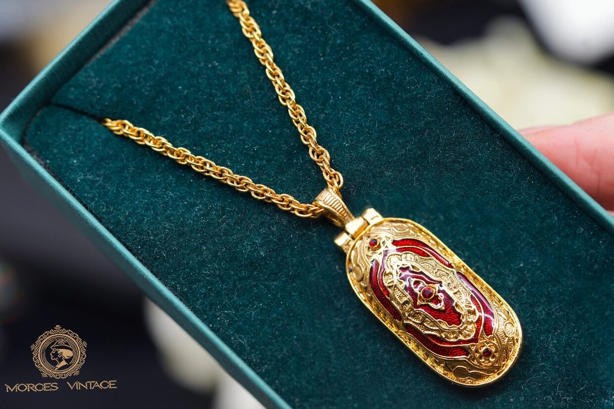 Vintage Cross Locket Necklace, Retro Religious Women Pendant Jewelry