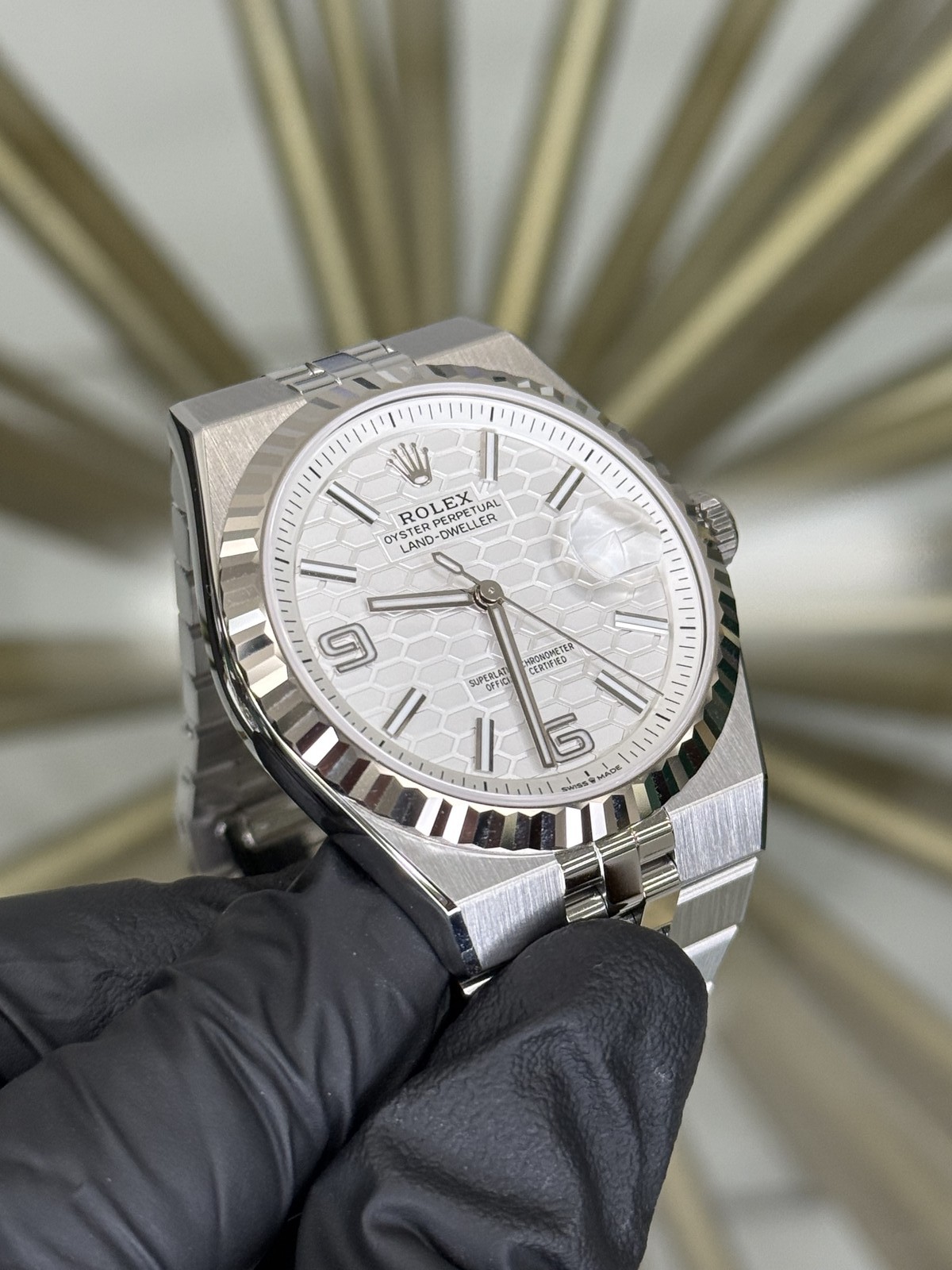 2026 Rolex Land-Dweller 40 White Honeycomb Dial on Flat Jubilee 127334 Card