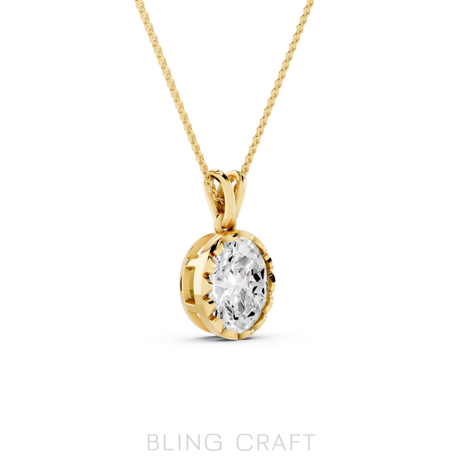 3.95Ct Solitaire Pendant Oval Cut Moissanite Necklace 14K Yellow Gold Plated 18″