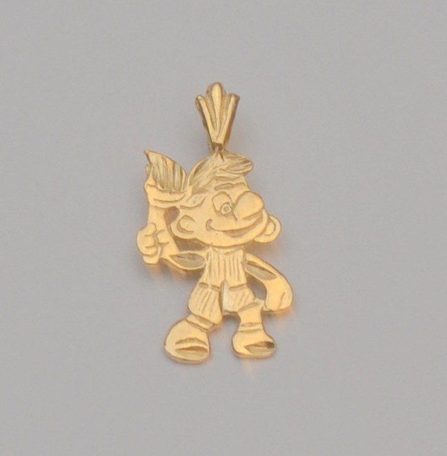 14K Yellow Gold Smurf Character Pendant 22.2mm x 10.9mm 1.1g Cartoon Charm P6