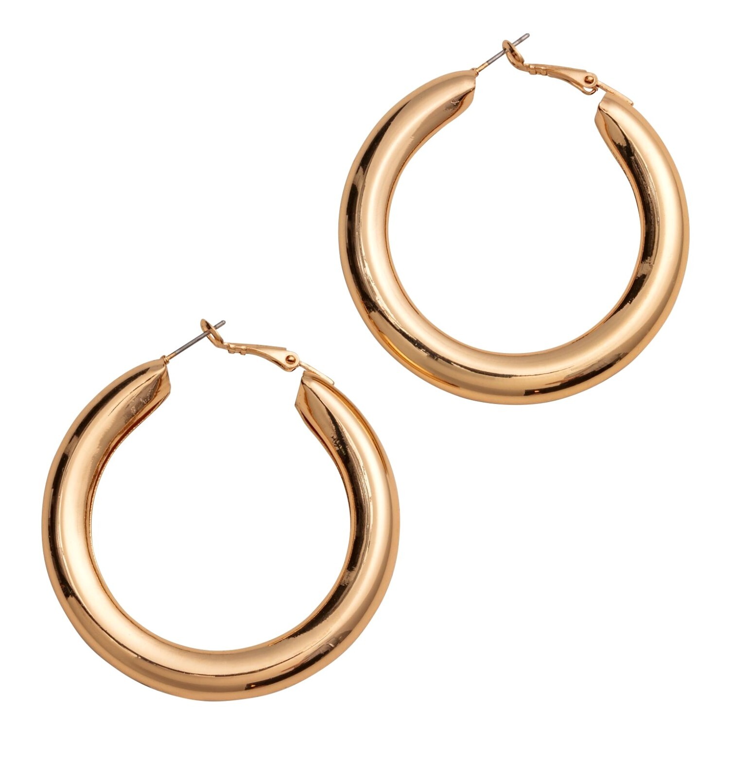 5cm Chunky HOOP EARRINGS Lightweight Hollow Saddleback HINGED Snapback GOLD Tone