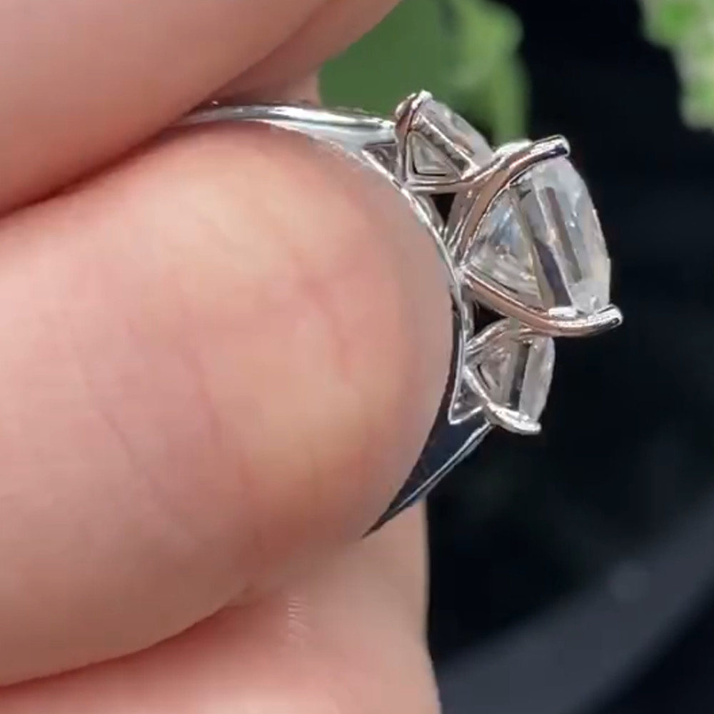 2.4CTW Princess Cut Moissanite 3-Stone Engagement Ring Set 14k White Gold Plated