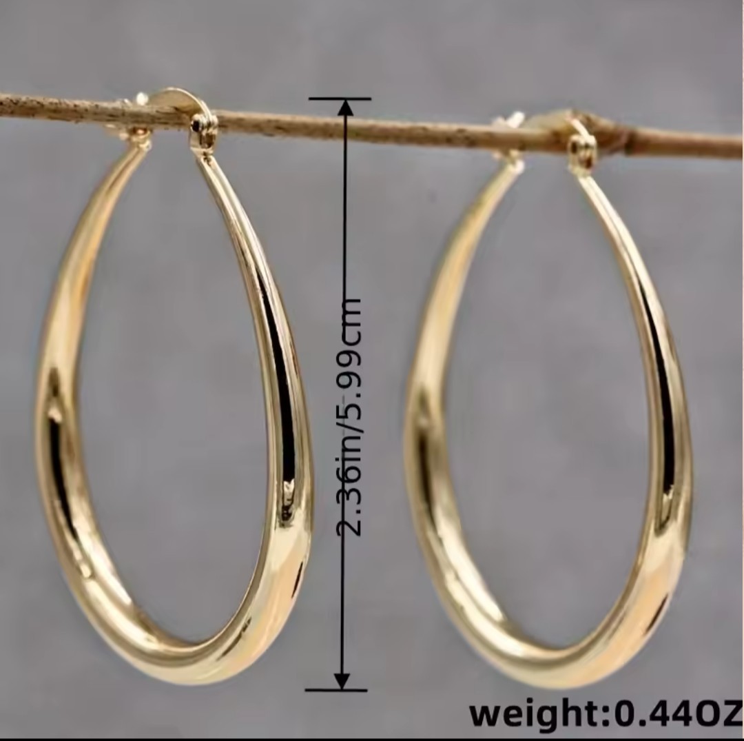 Gold Teardrop Hoop Earrings Women Minimalist Oval Dangle Statement Jewelry