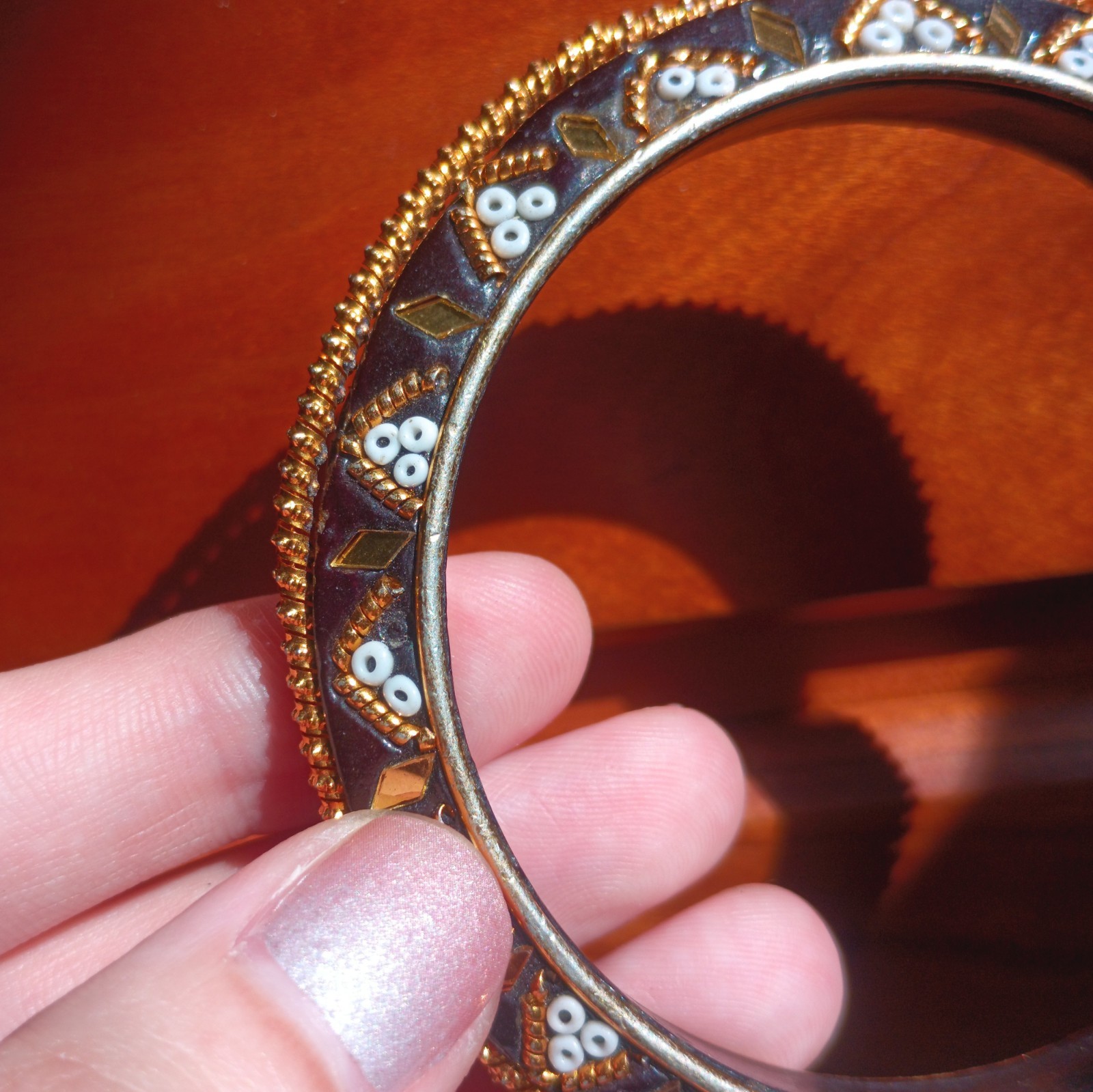 Indian Lac (Lakh) Bangle Black, White, & Gold Vintage Jaipur style Jewelry