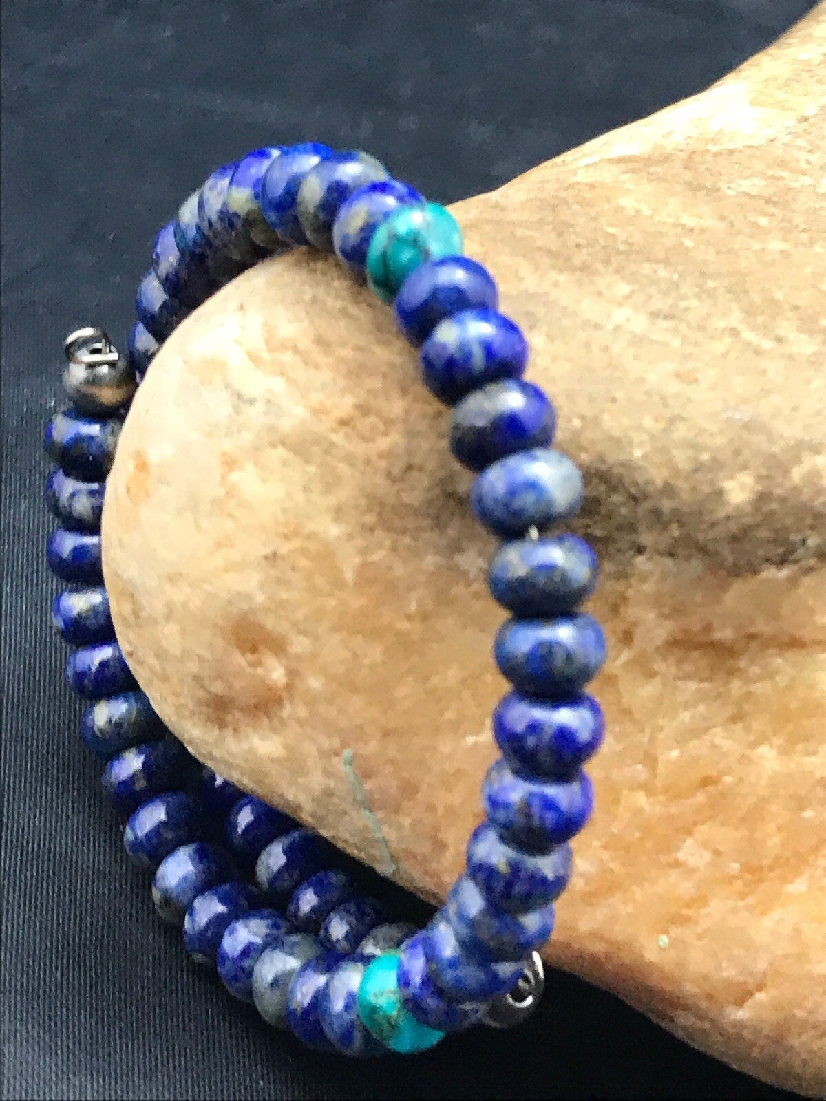 Lapis & Turquoise Bead Southwestern Navajo Sterling Silver Bracelet 03260