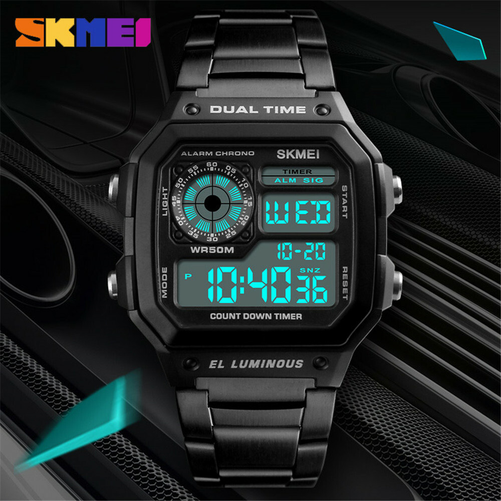 SKMEI Fashion Sport Watch Men Steel LED Digital Wristwatch Male Alarm Watches