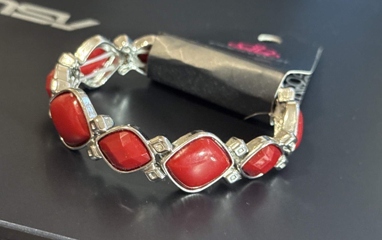 Red And Silver Paparazzi Bracelet New With Tags. Stretch To fit