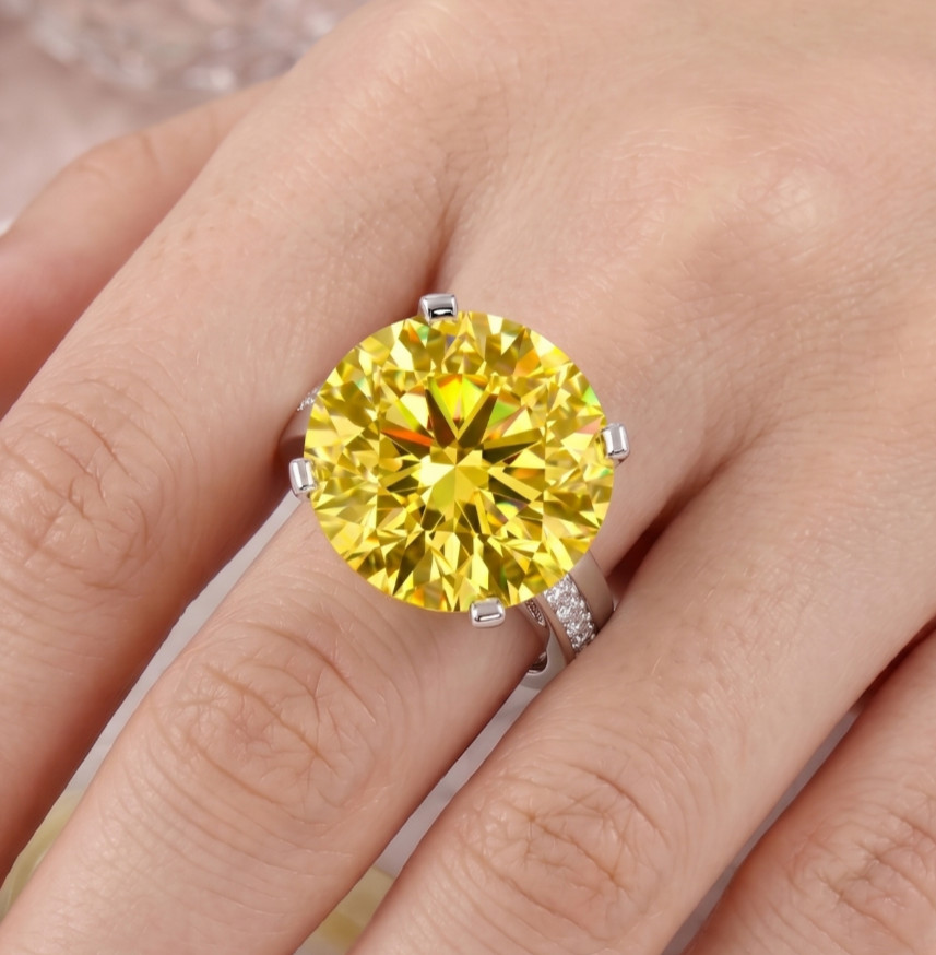 6.00 Ct Certified Round Cut Yellow Natural Diamond Ring VVS1 White Gold Finish