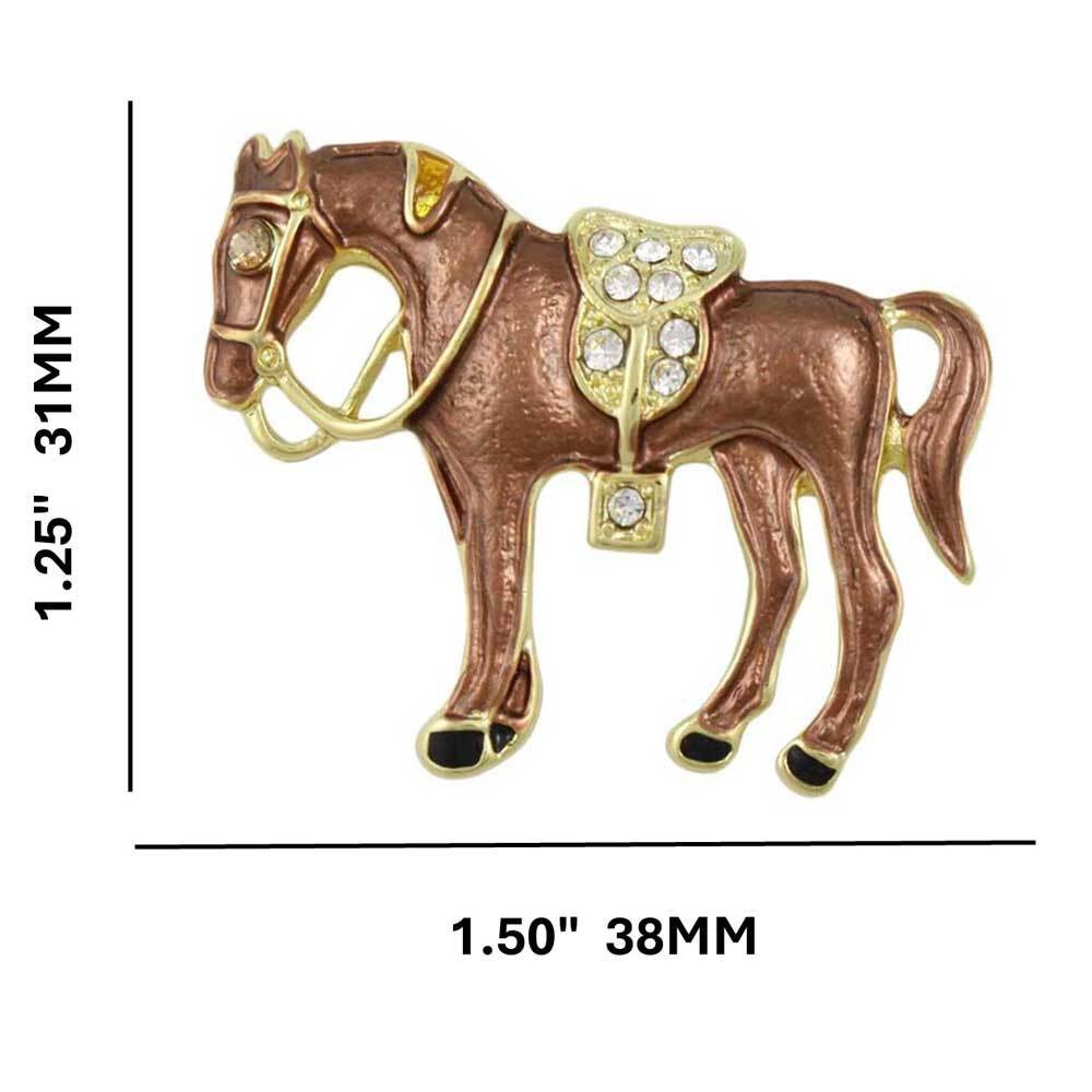 Brown Enamel Horse with Crystal Saddle Brooch Pin – PRA418D