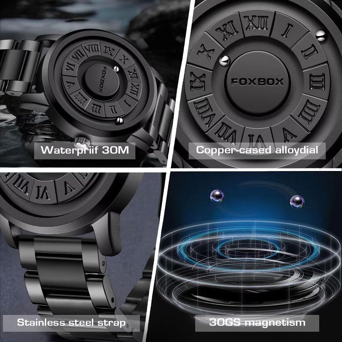 Men’s Watch Magnetic Floating Ball Pointer Roman Numerals Quartz Watches | No Gl