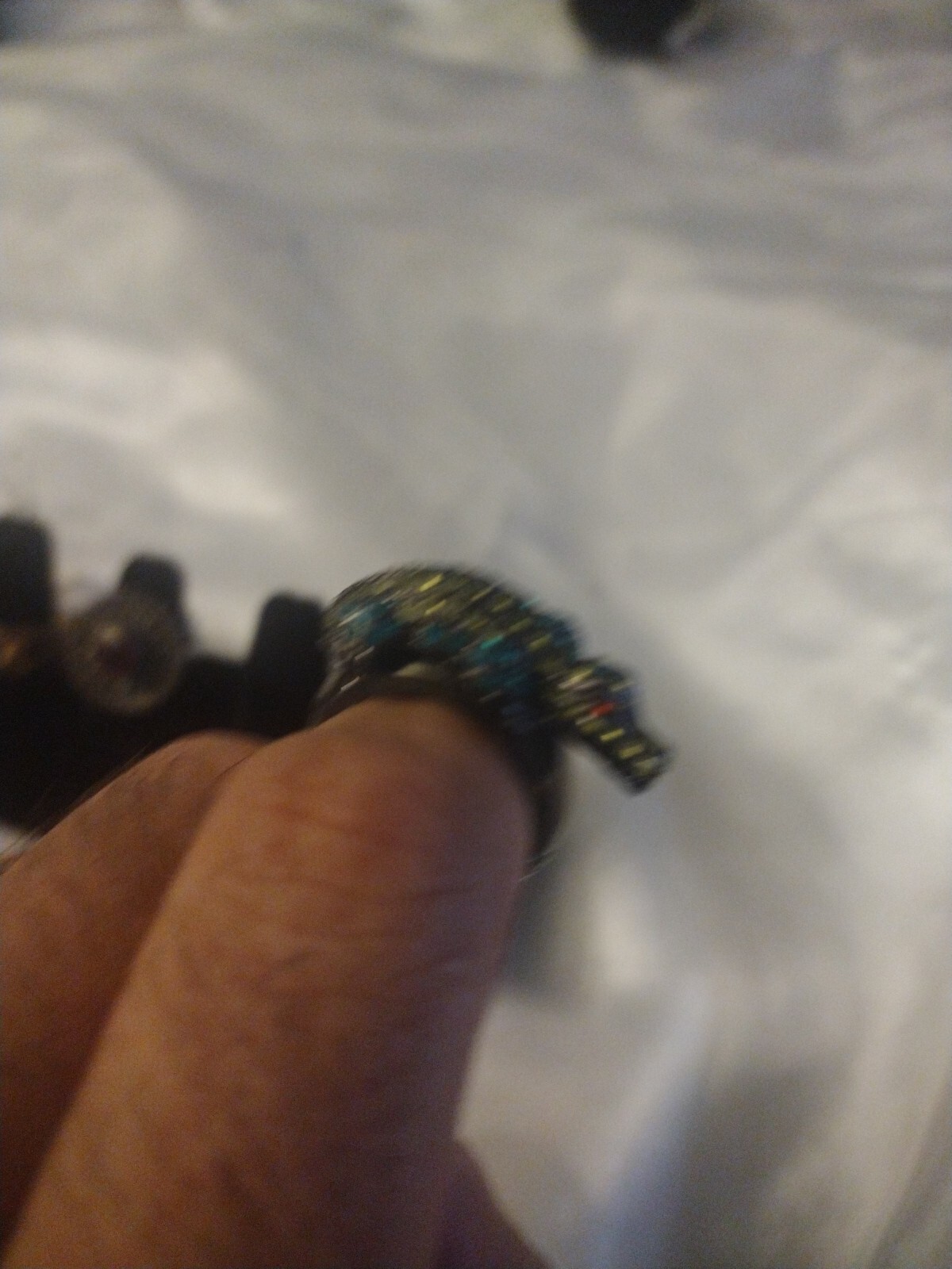 OPC Green Rhinestone Elastic Band Lizard Crocodile Ring Costume Jewelry EUC