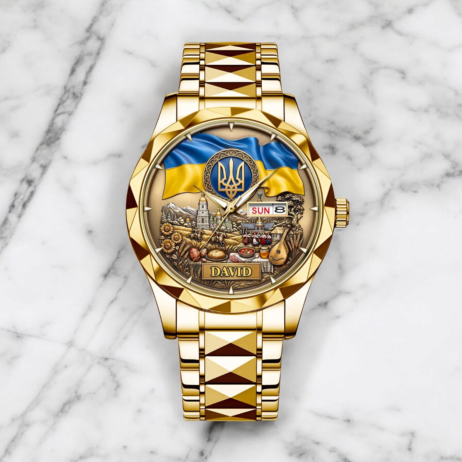 Ukraine Patriotic Watch Personalized Trident Flag Gift Unique Jewelry for Men