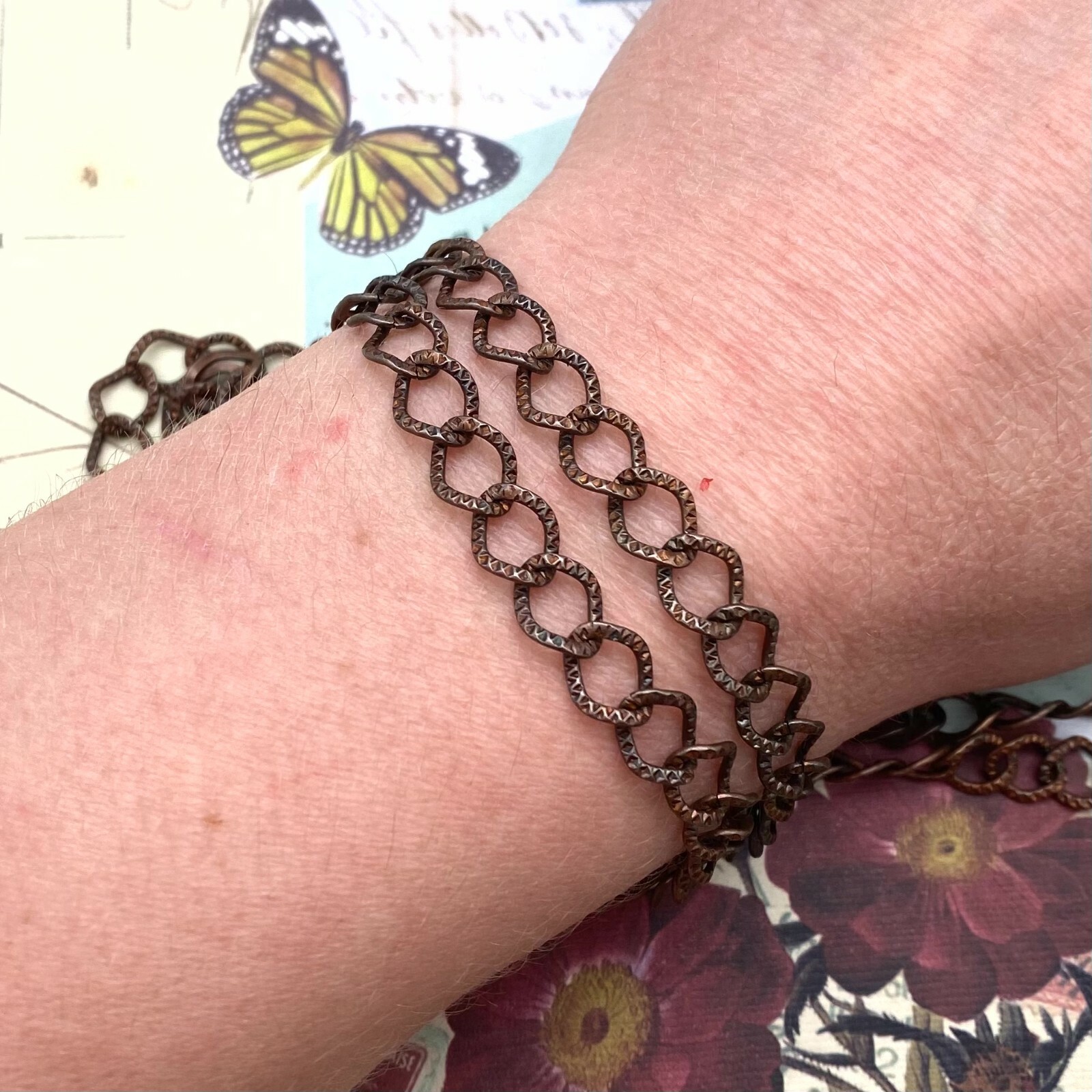 Textured Plated Curb Copper Chain 8×9.5mm (Sold By The Foot) (COPP45)