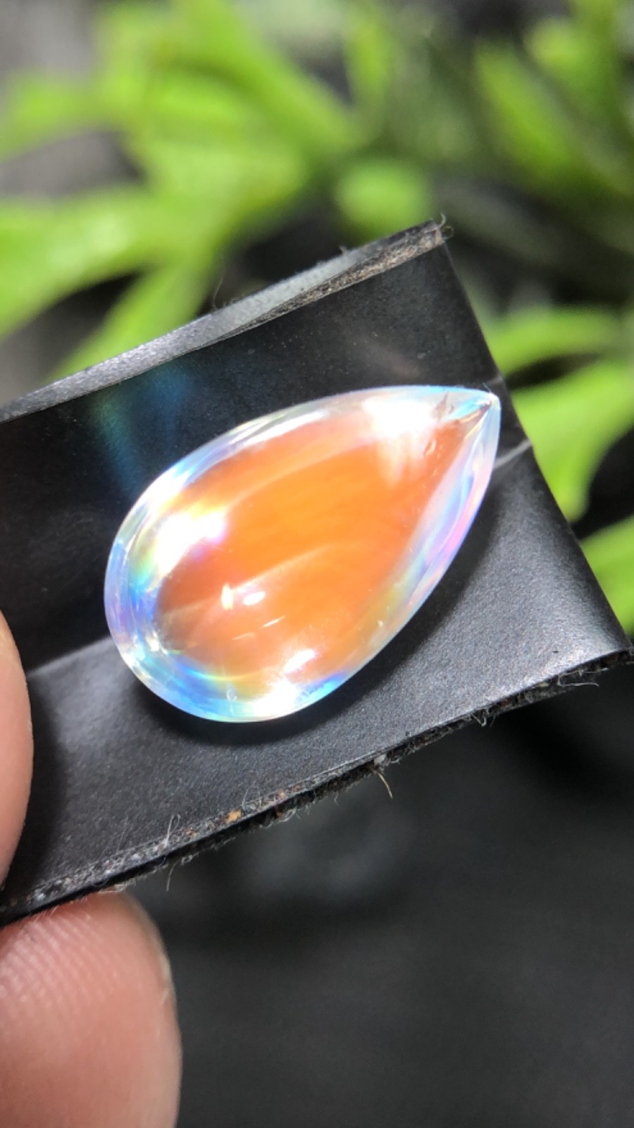 Natural Orange Blue Fire Madagascar Moonstone, 13×8 MM Pear Shape Cabochon Stone