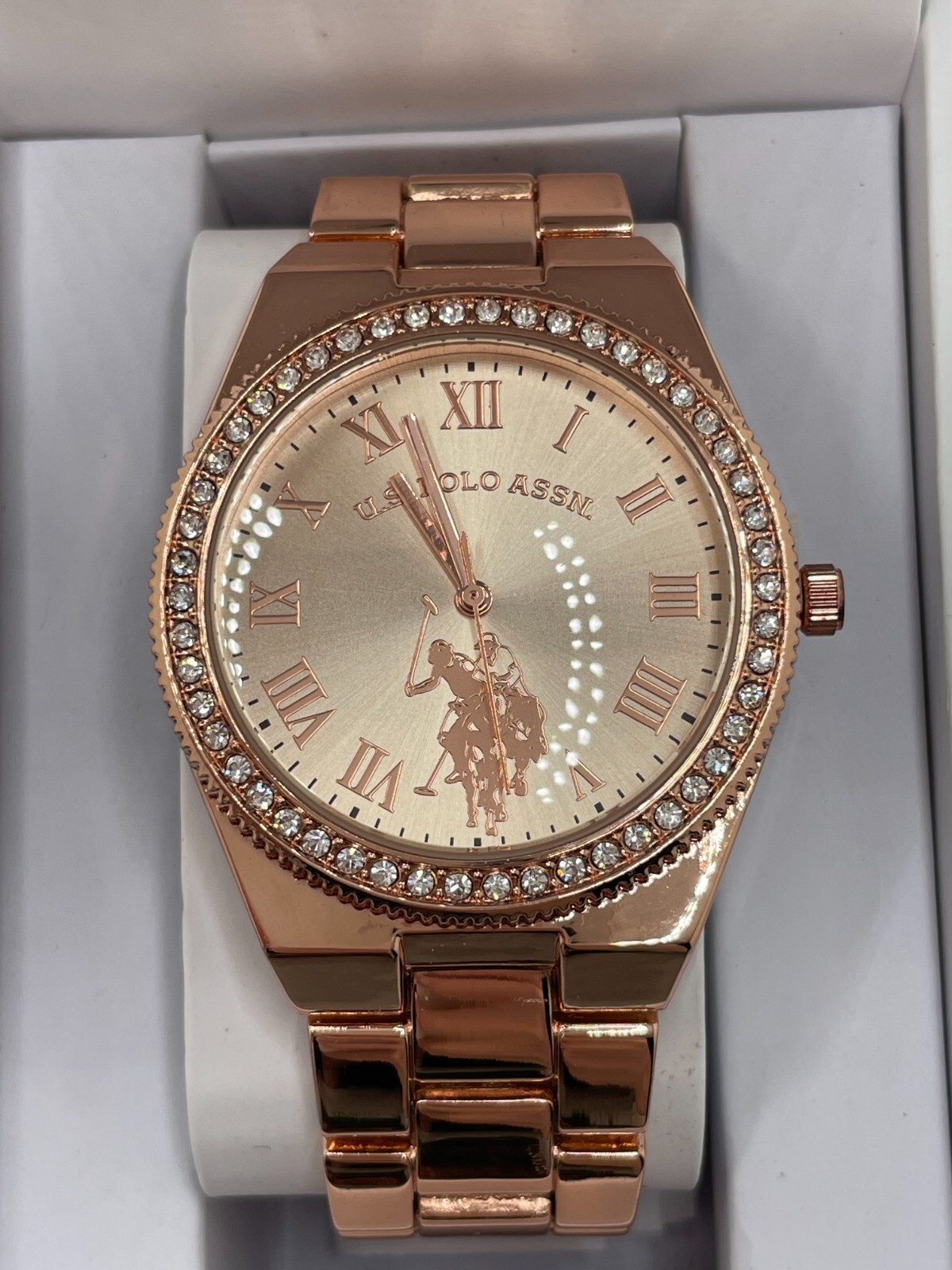 U.S. Polo Assn. Womens Rose Gold Tone Roman Numerals Analog Round Wristwatch