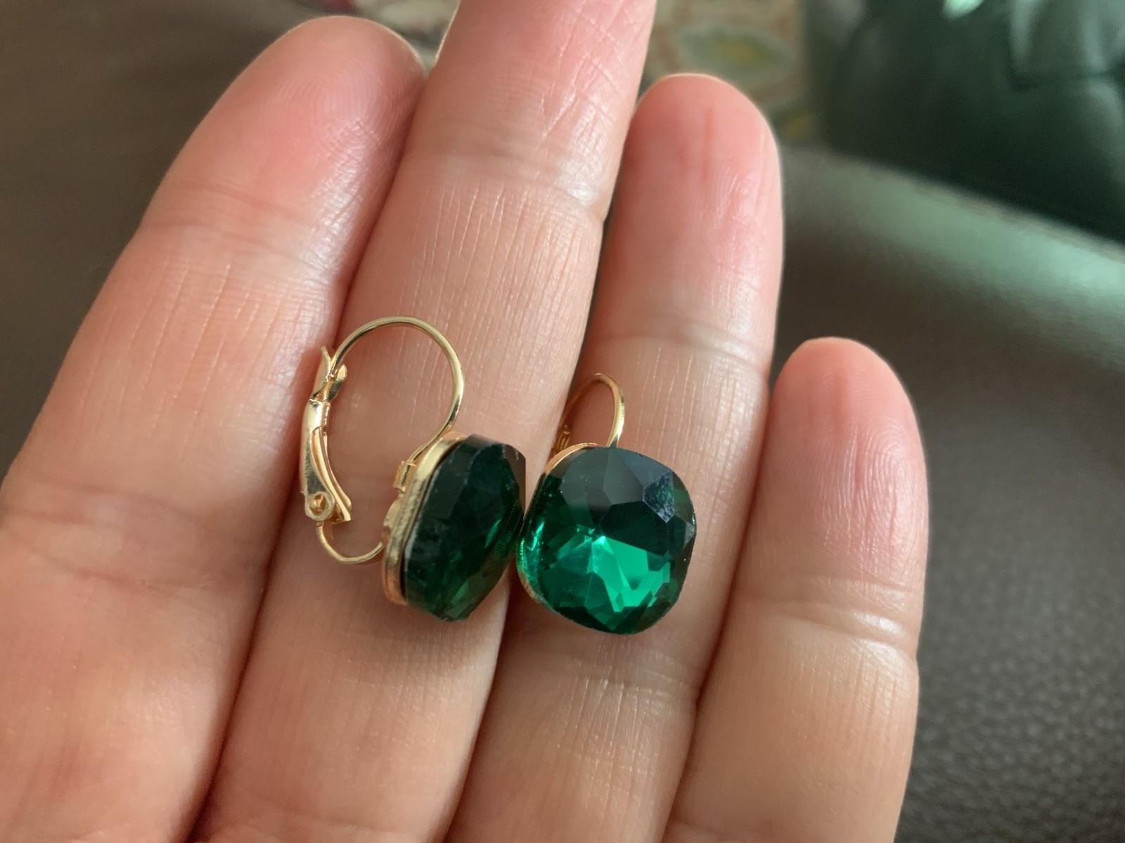 Anthropologie Square Bella Clear Austrian Hoop Crystal Earrings Gold CZ VTG Boho